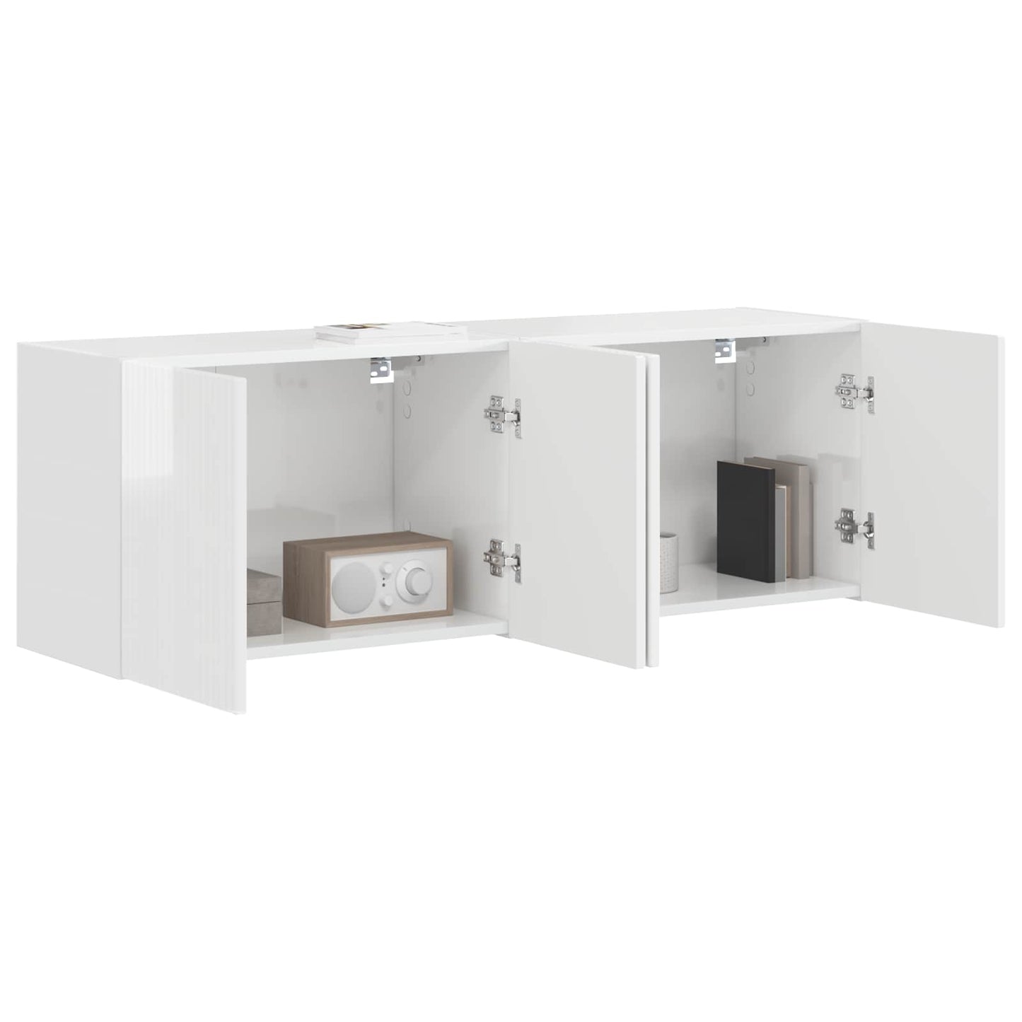 Mobile TV da parete 2 pcs Bianco Lucido Legno ingegnerizzato