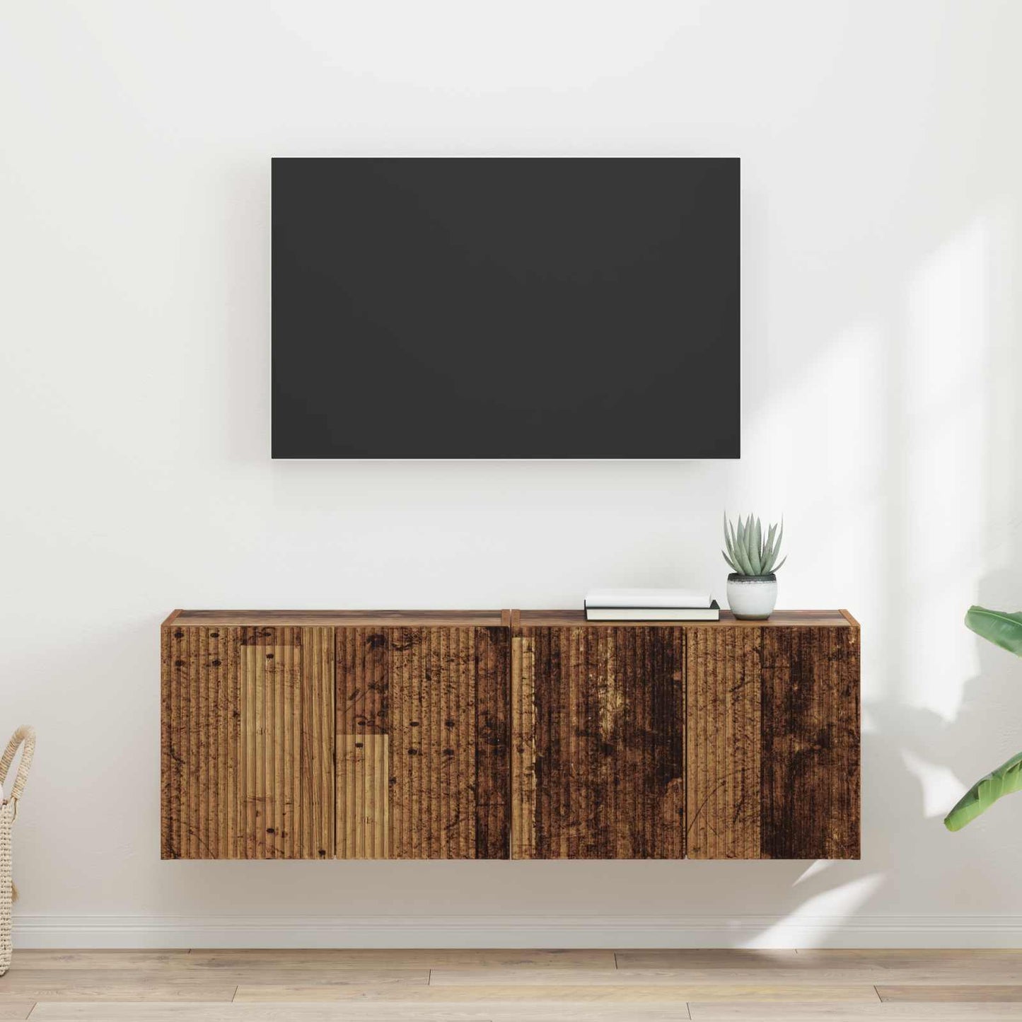 Mobile TV da parete 2 pcs Legno vecchio Legno ingegnerizzato