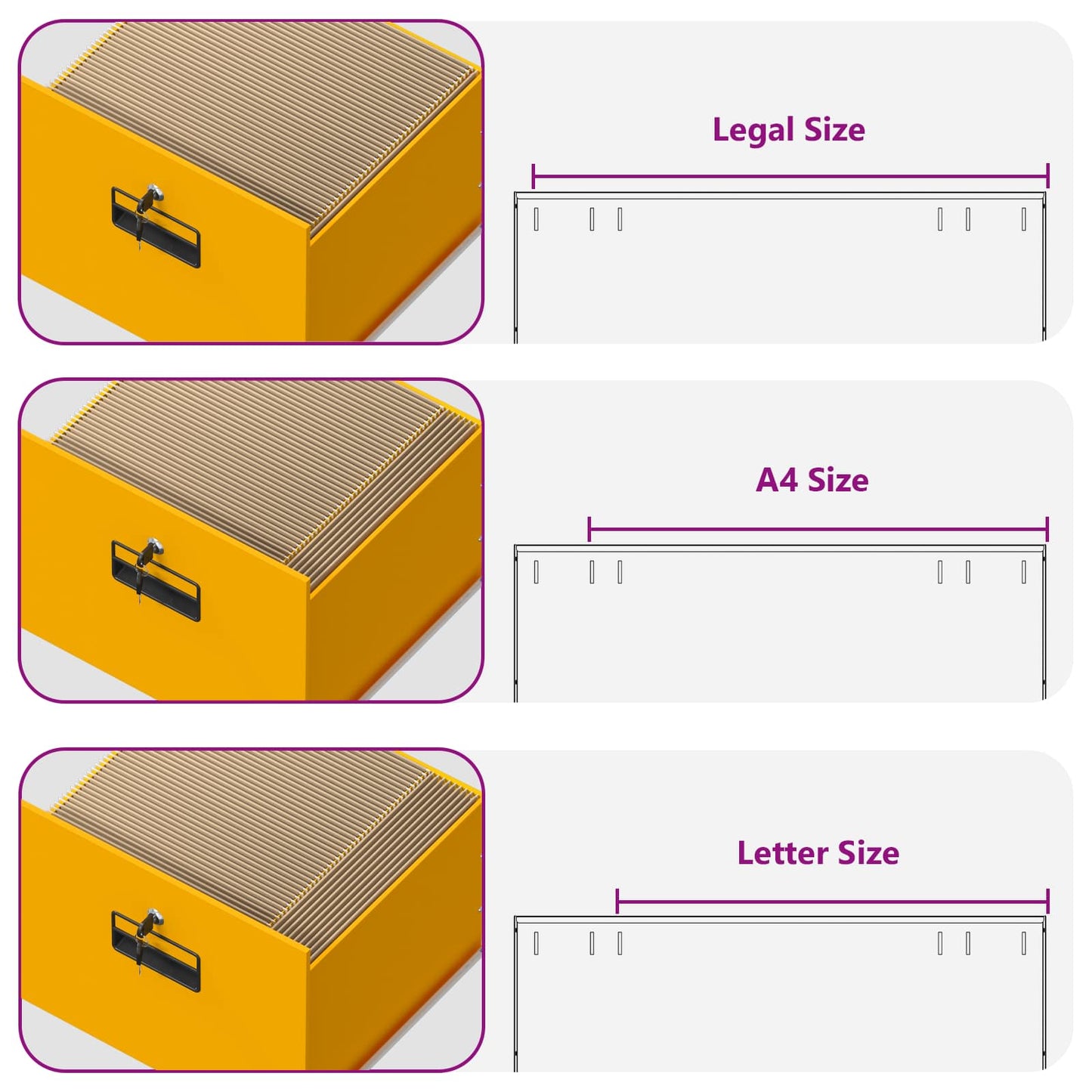 Armadio per File con cassetto Giallo senape 45,5 x 42 x 139 cm