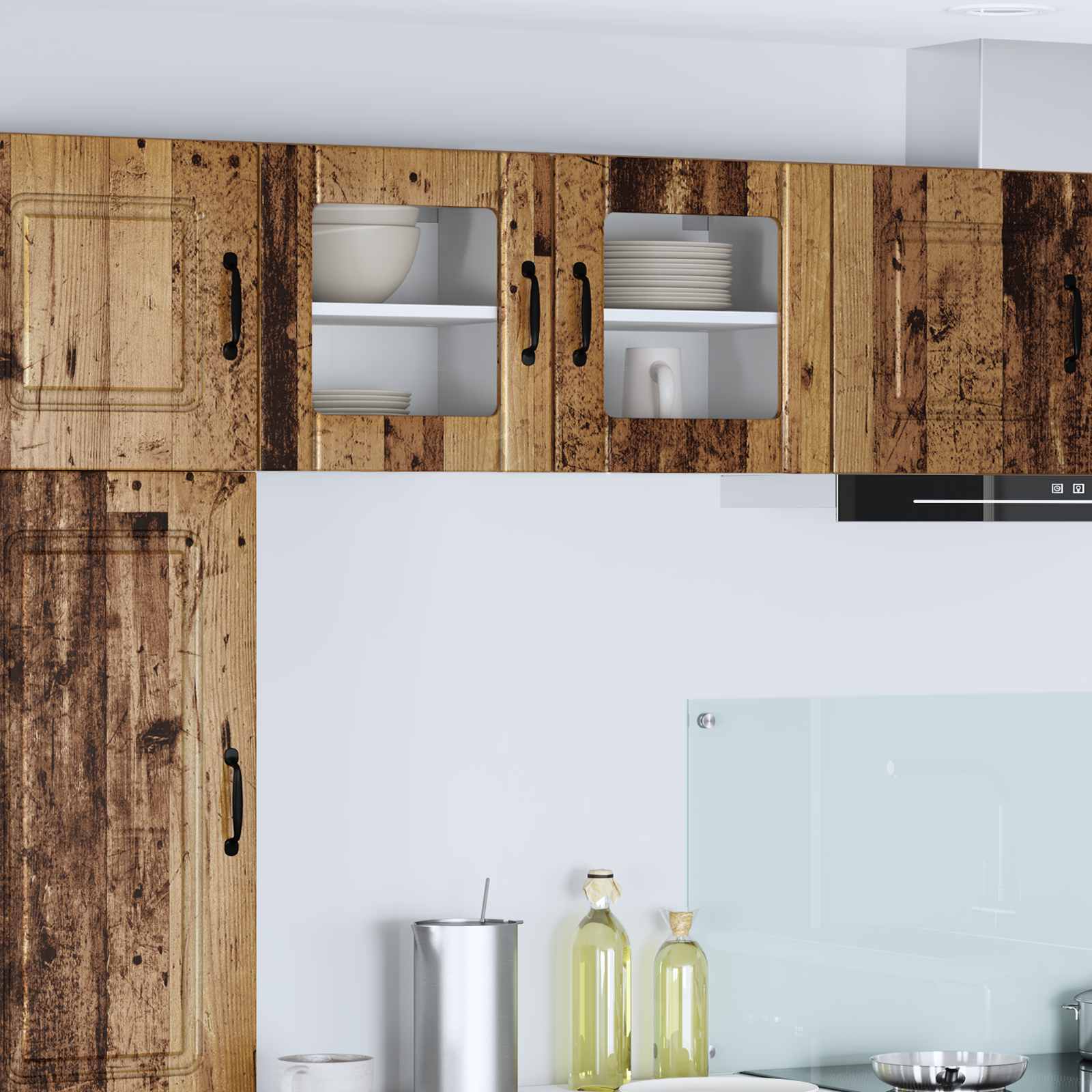 Mobile in vetro da parete LUCCA 2 pcs Legno antico | homemem39