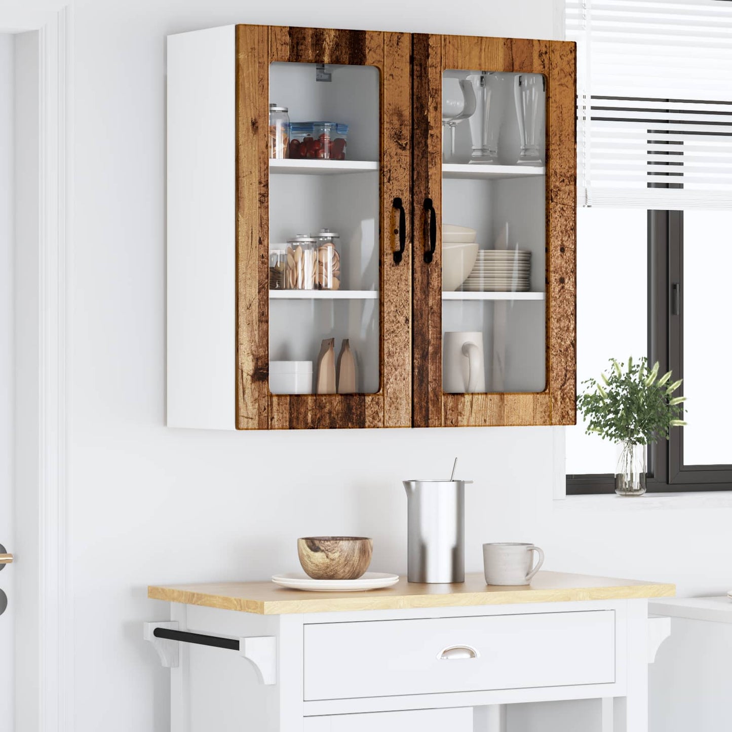 Mobile in vetro da parete LUCCA 2 pcs Legno antico