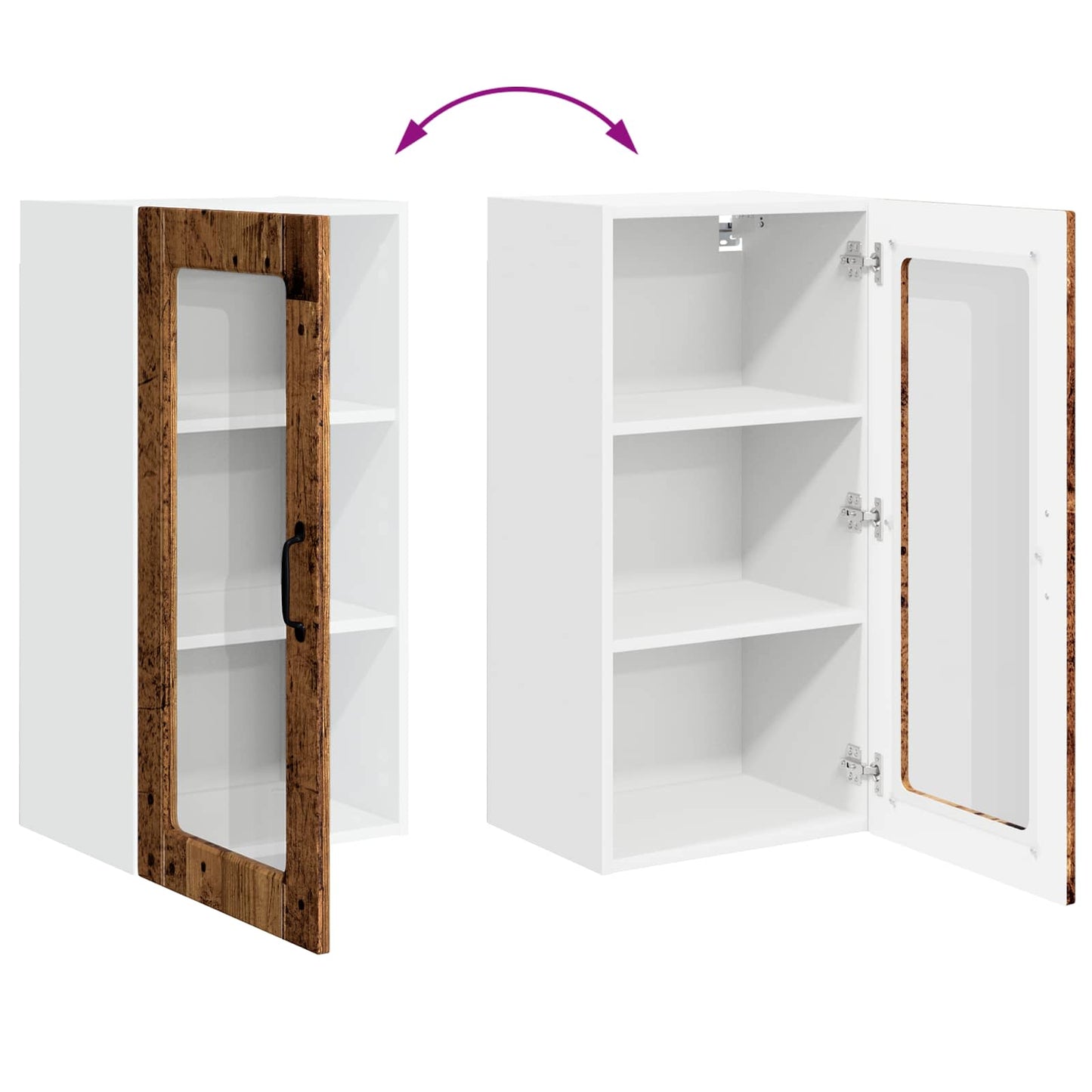 Mobile in vetro da parete LUCCA 2 pcs Legno antico
