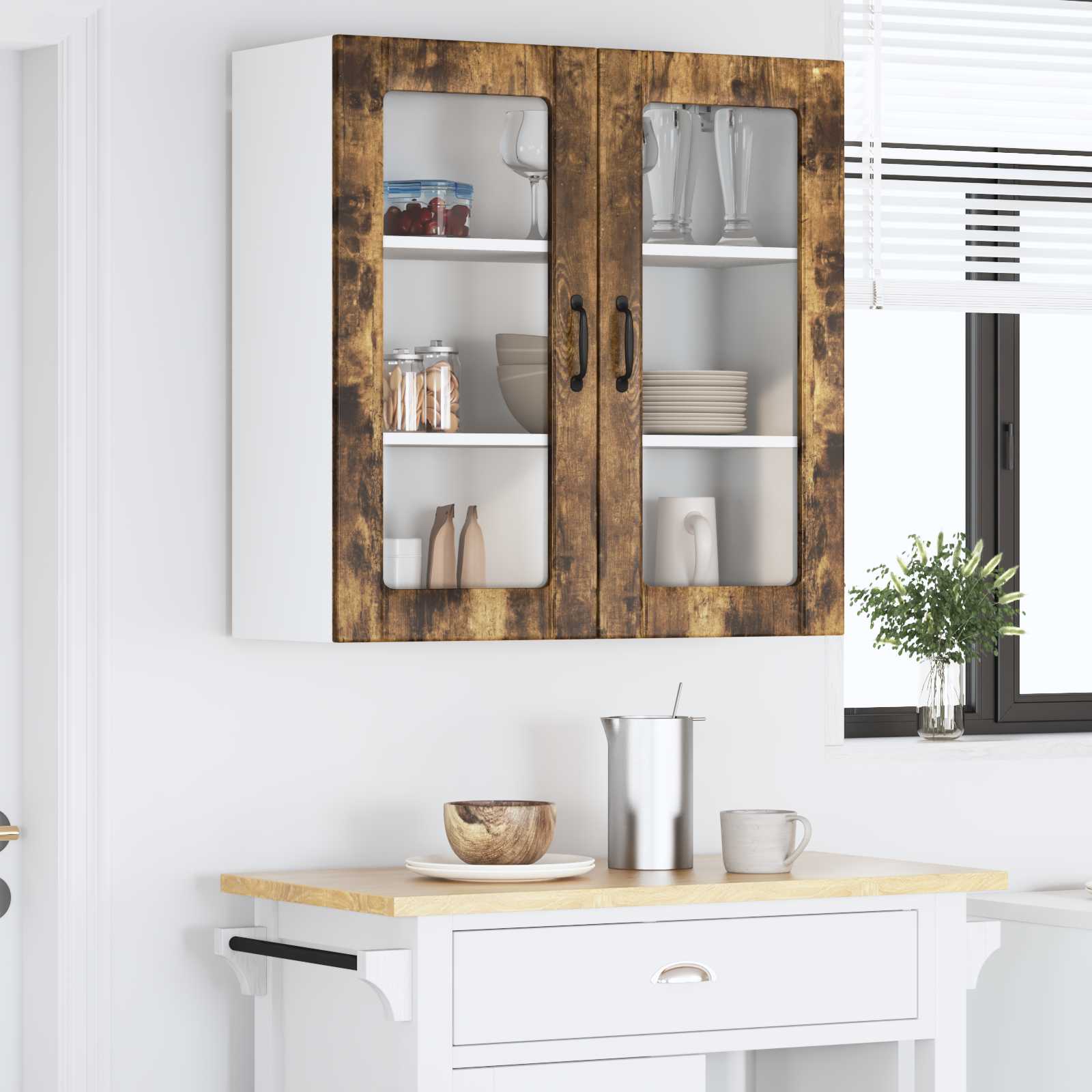 Mobile in vetro da parete LUCCA Rovere Fumo 80 x 31 x 80 cm | homemem39