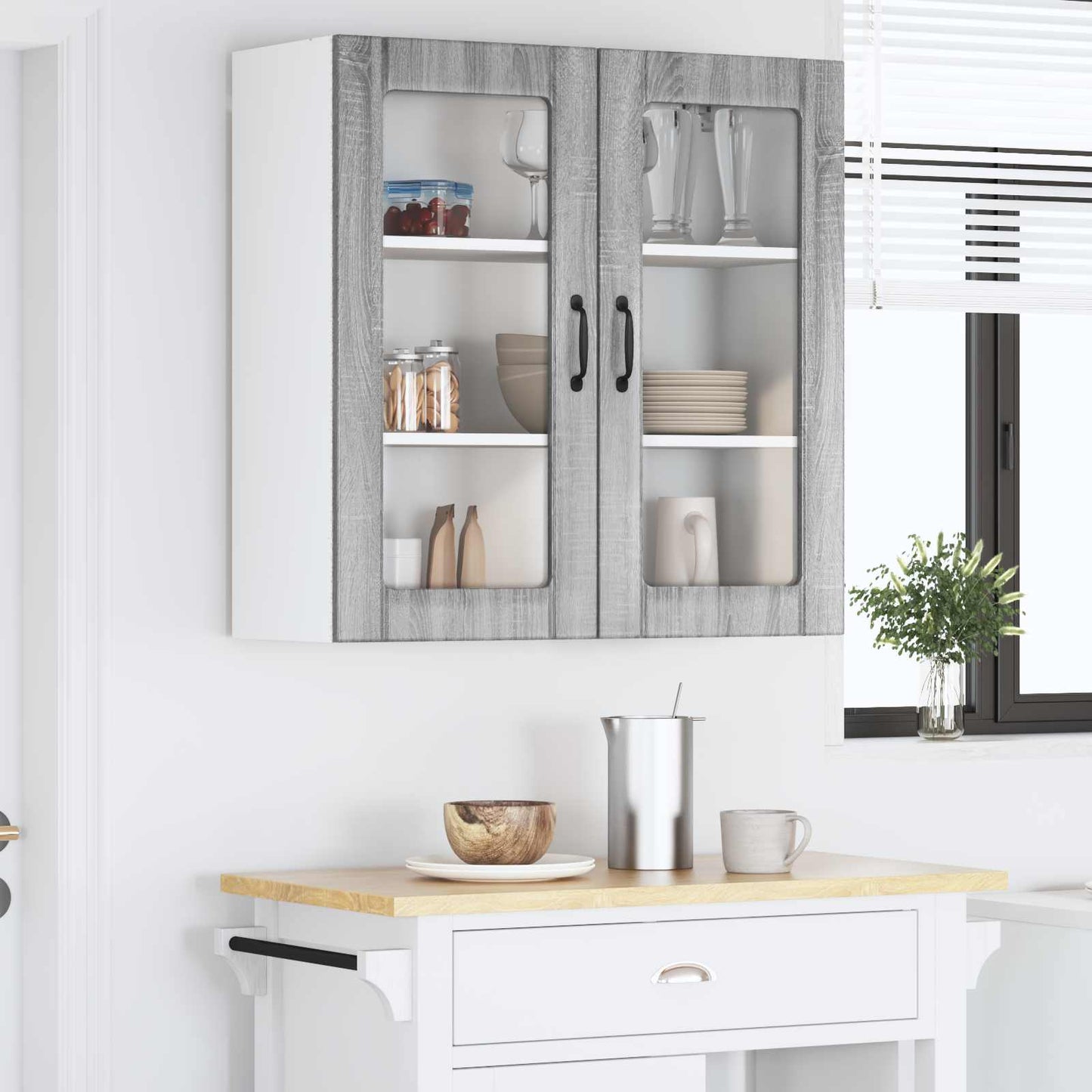 Mobile in vetro da parete LUCCA Grigio Sonoma 80 x 31 x 80 cm | homemem39