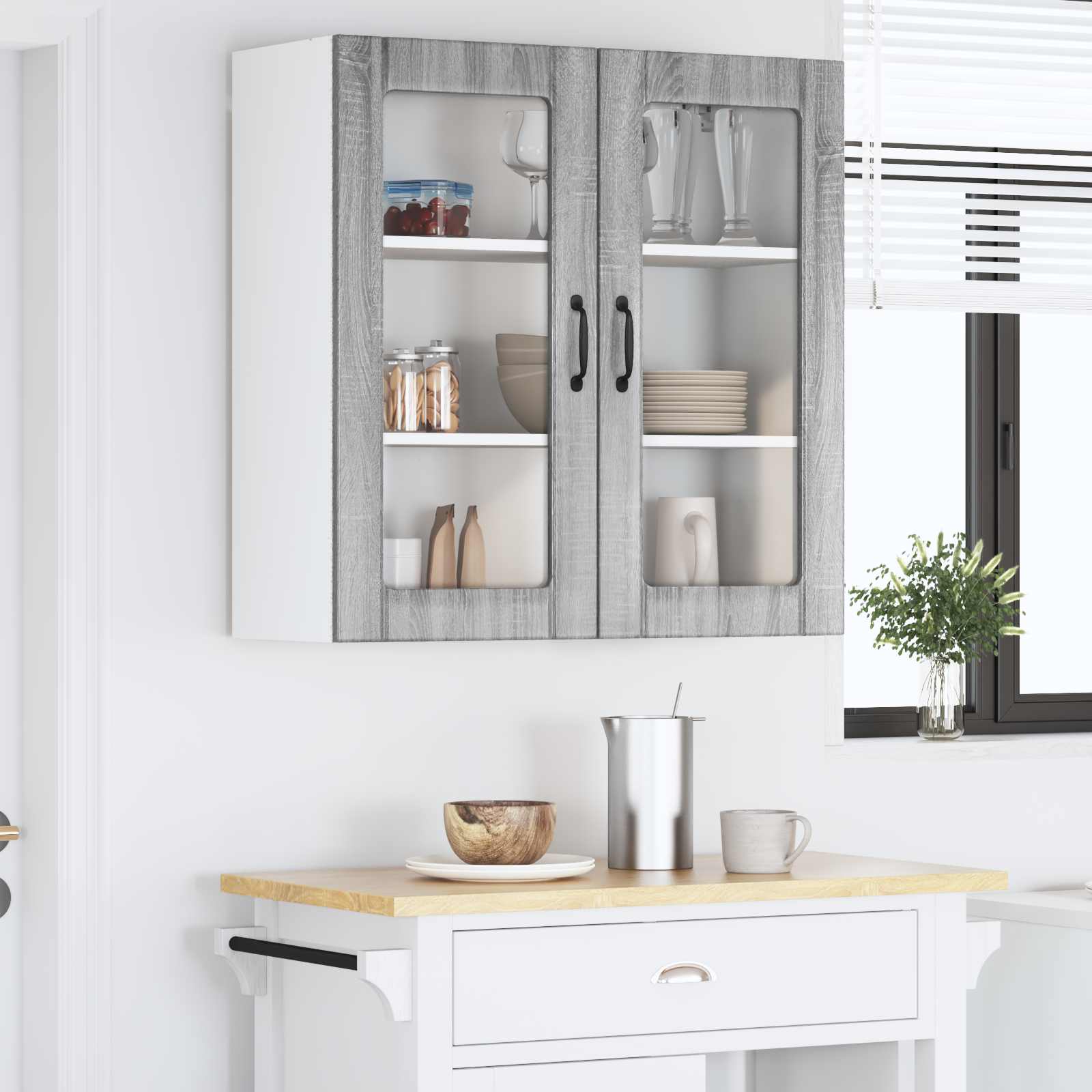 Mobile in vetro da parete LUCCA Grigio Sonoma 80 x 31 x 80 cm | homemem39