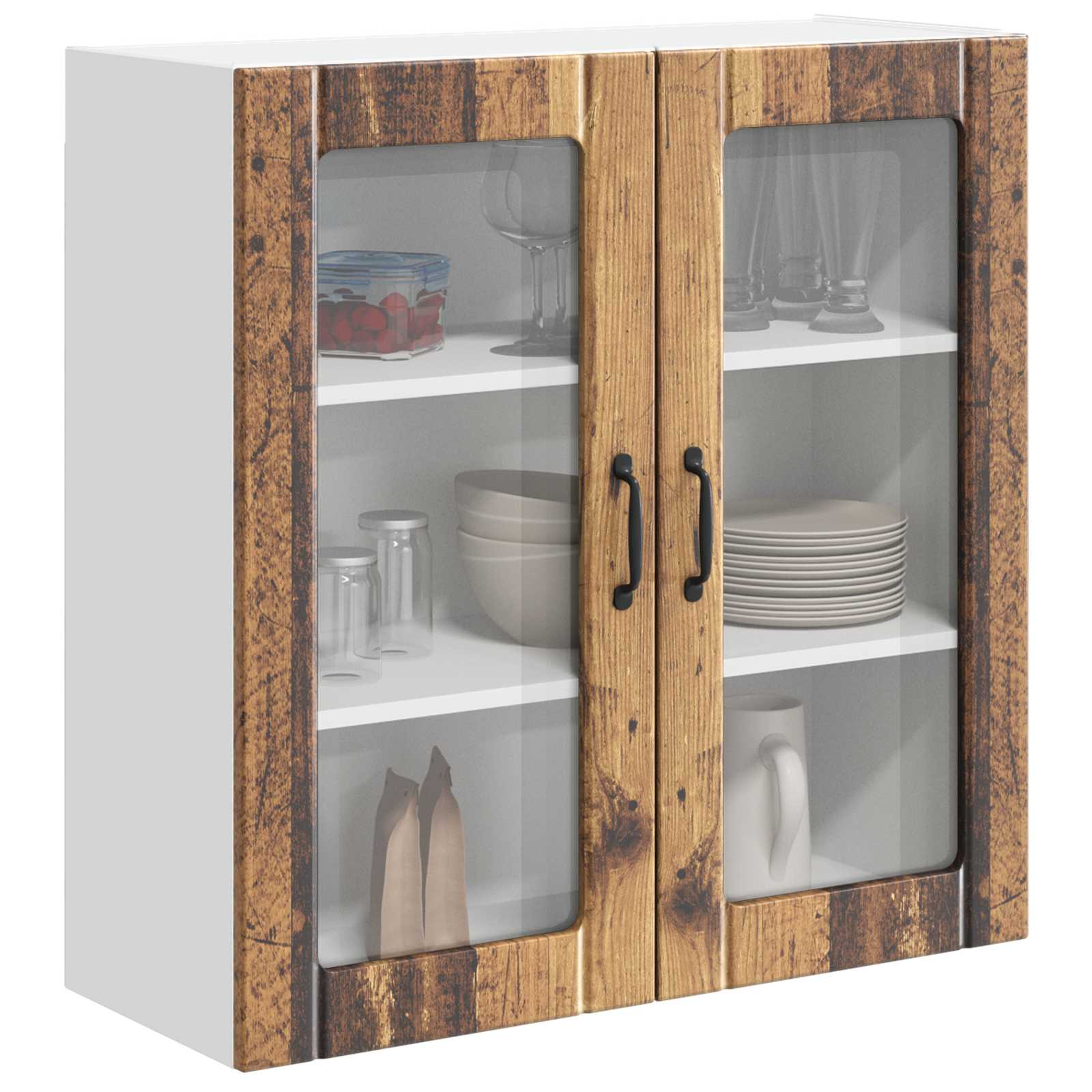 Mobile in vetro da parete LUCCA Legno antico 80 x 31 x 80 cm | homemem39