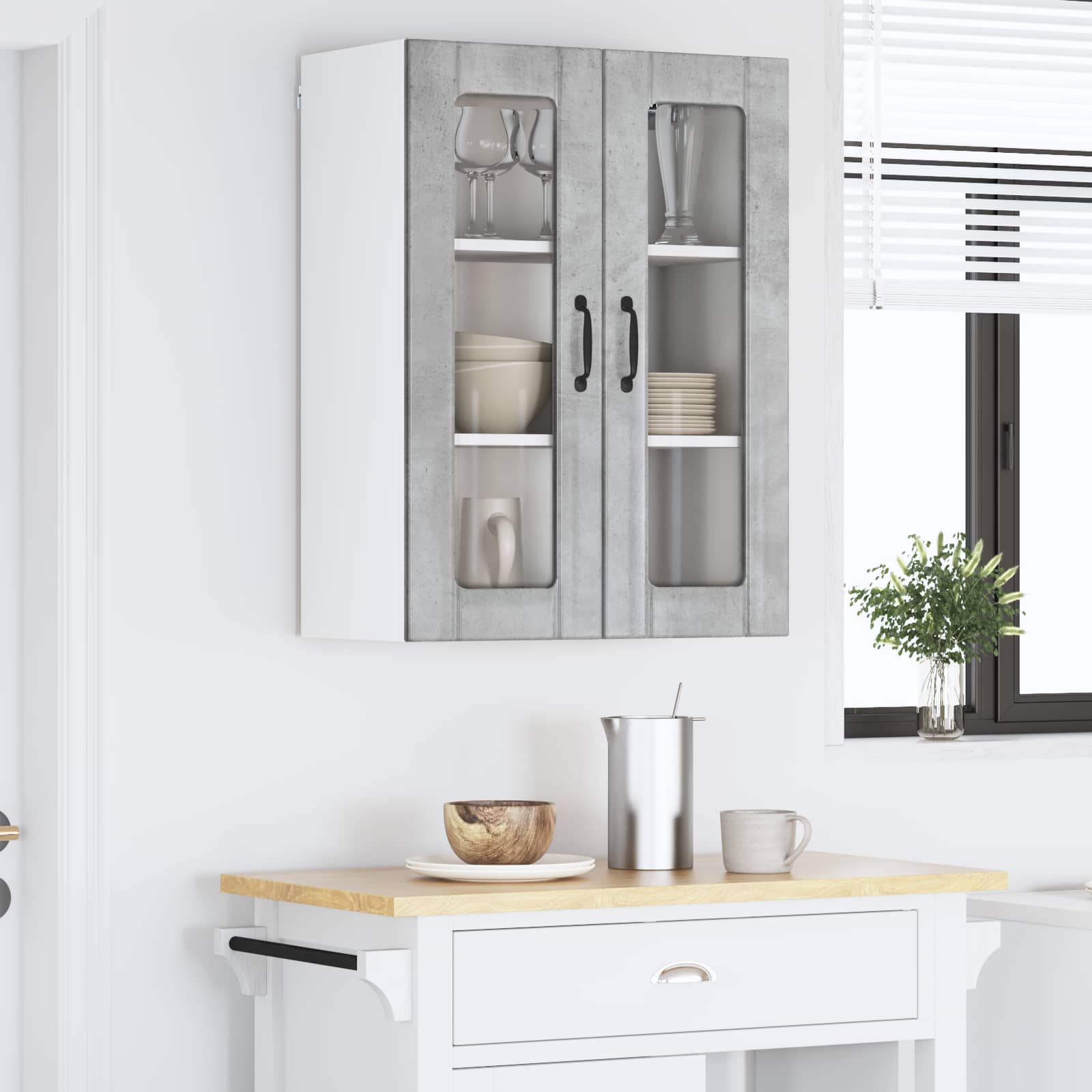 Mobile in vetro da parete LUCCA Grigio Cemento 60 x 31 x 80 cm | homemem39