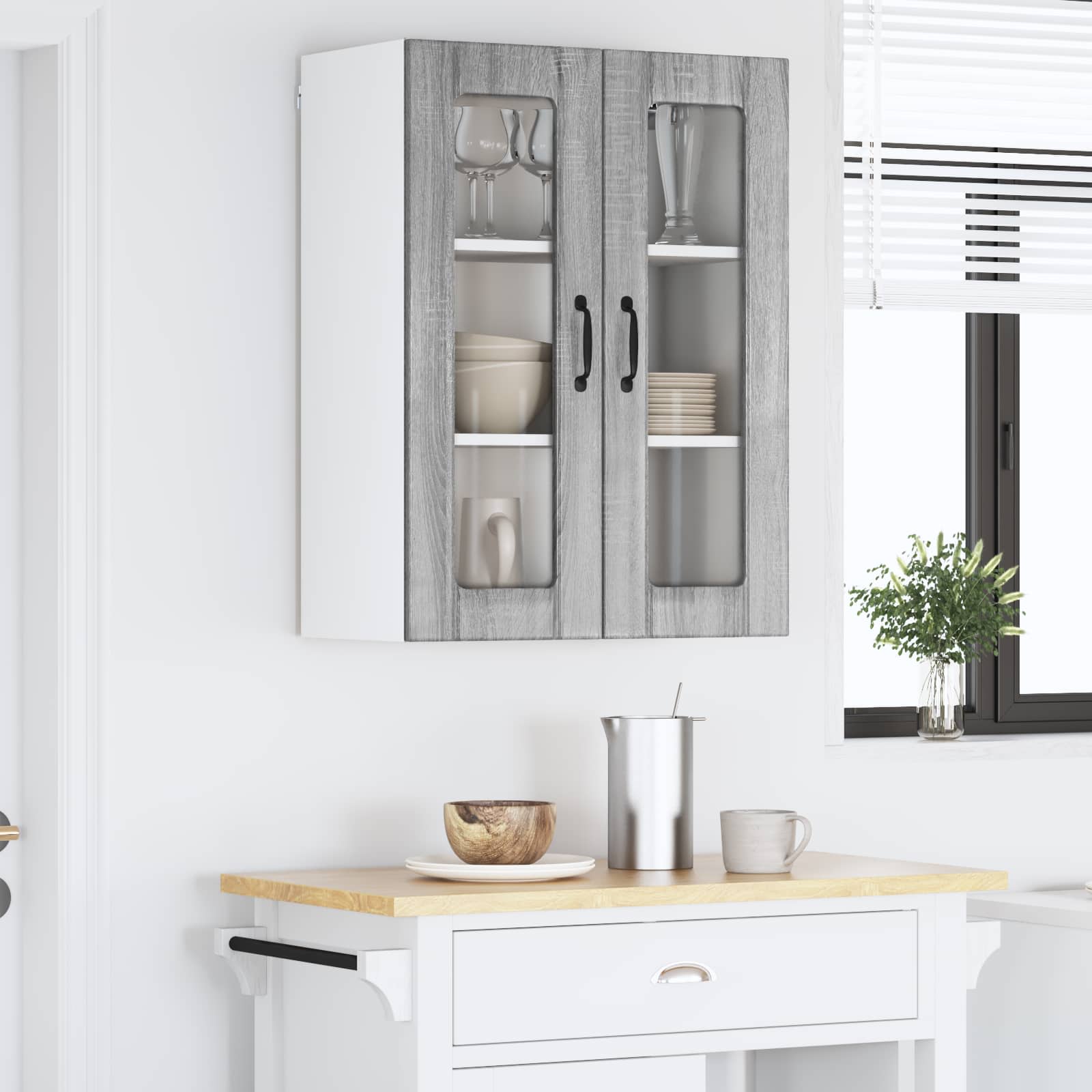 Mobile in vetro da parete LUCCA Grigio Sonoma 60 x 31 x 80 cm | homemem39