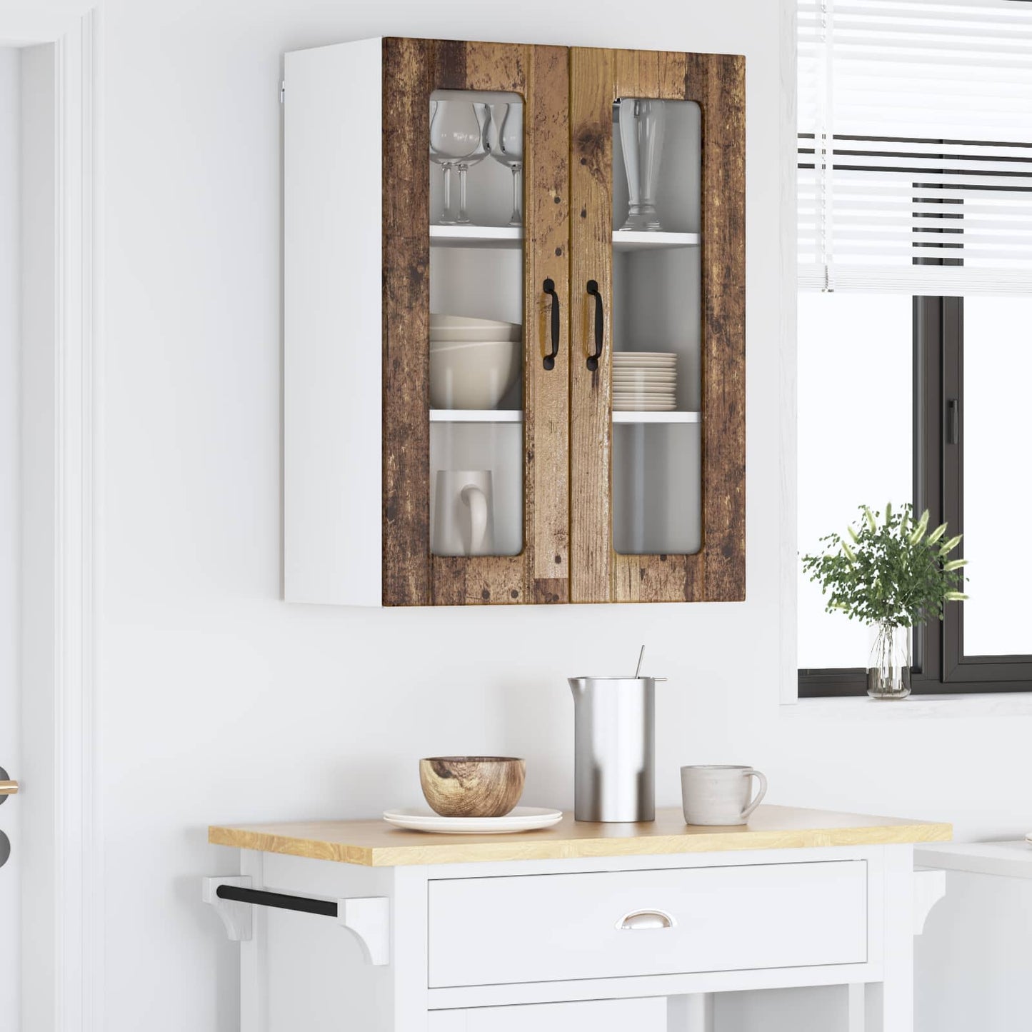 Mobile in vetro da parete LUCCA Legno antico 60 x 31 x 80 cm