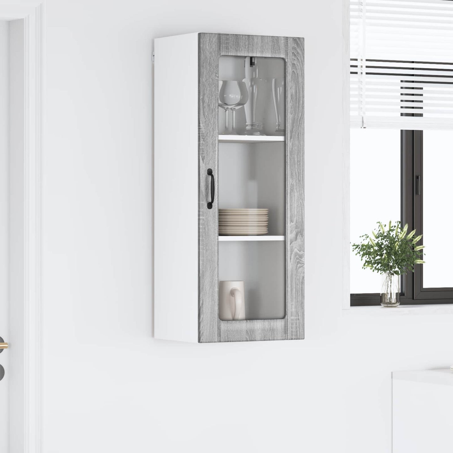 Mobile in vetro da parete LUCCA Grigio Sonoma 40 x 31 x 100 cm | homemem39