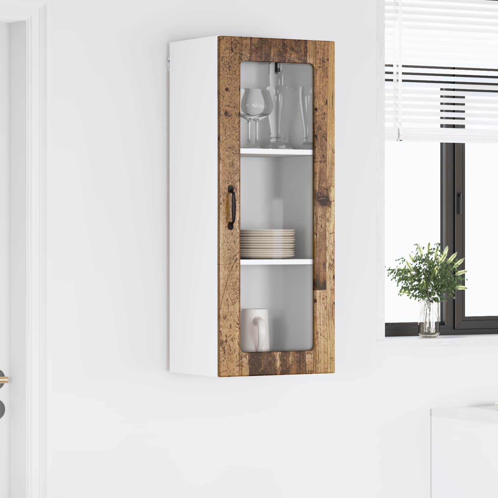 Mobile in vetro da parete LUCCA Legno antico 40 x 31 x 100 cm | homemem39