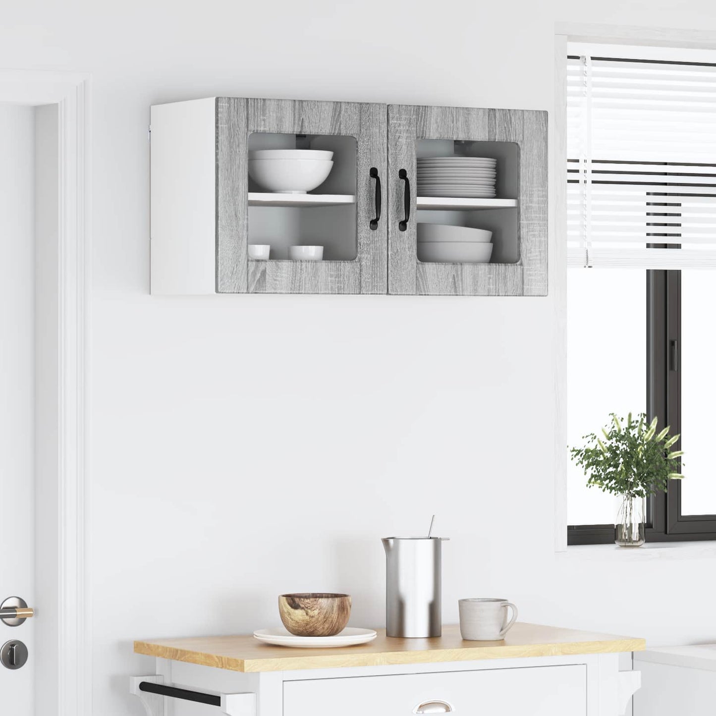 Mobile in vetro da parete PORTO 2 pcs Grigio Sonoma