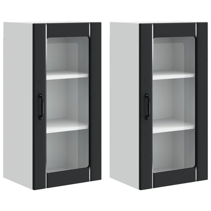Mobiletto in vetro da parete PORTO 2 pcs Nero 40 x 31 x 80 cm