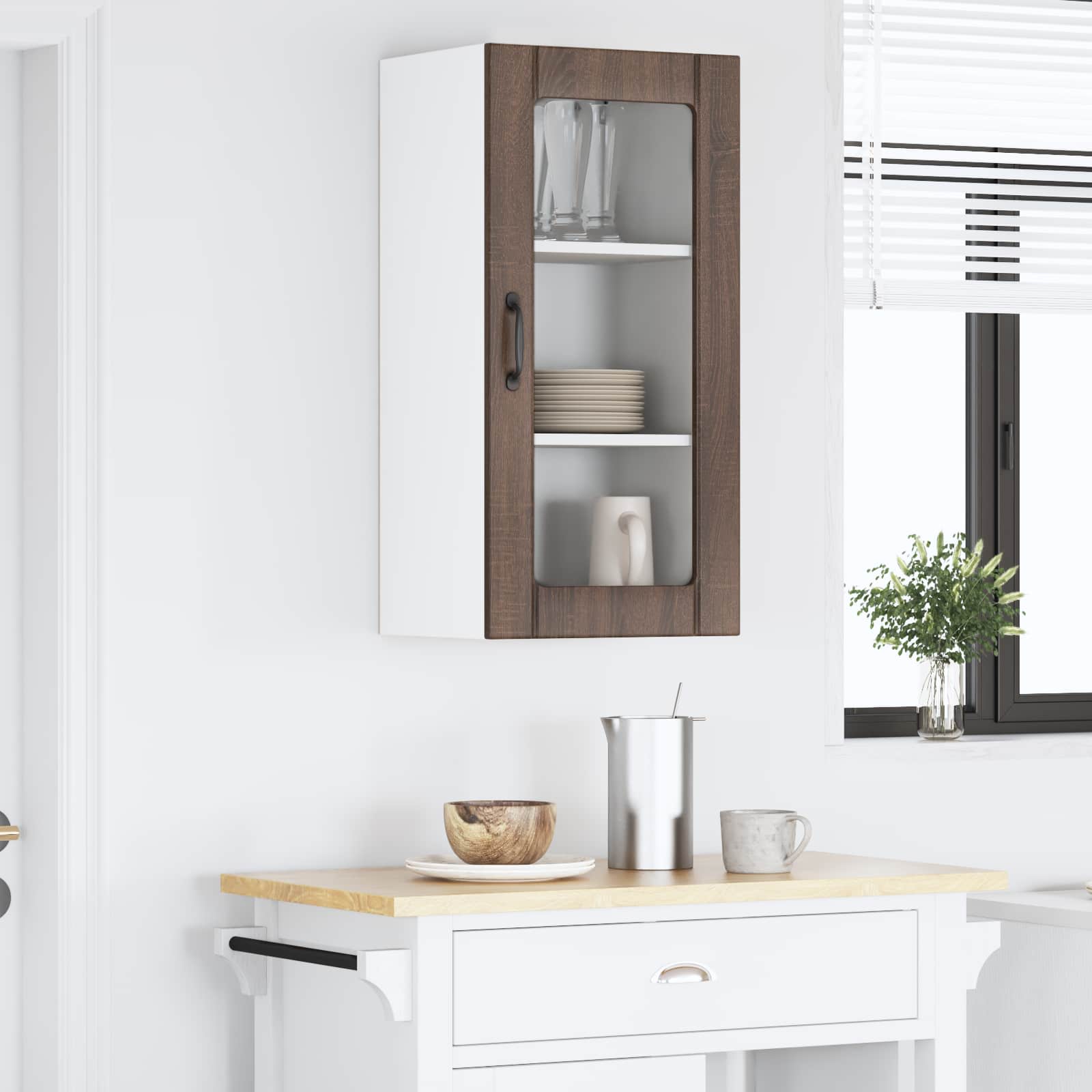 Mobile in vetro da parete PORTO Rovere Marrone 40 x 31 x 80 cm | homemem39