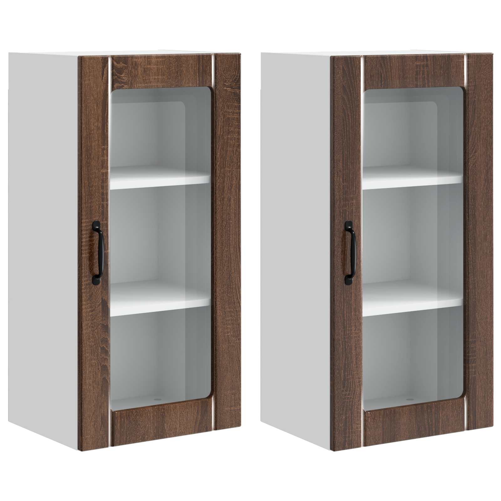 Mobile in vetro da parete PORTO 2 pcs Rovere Marrone | homemem39