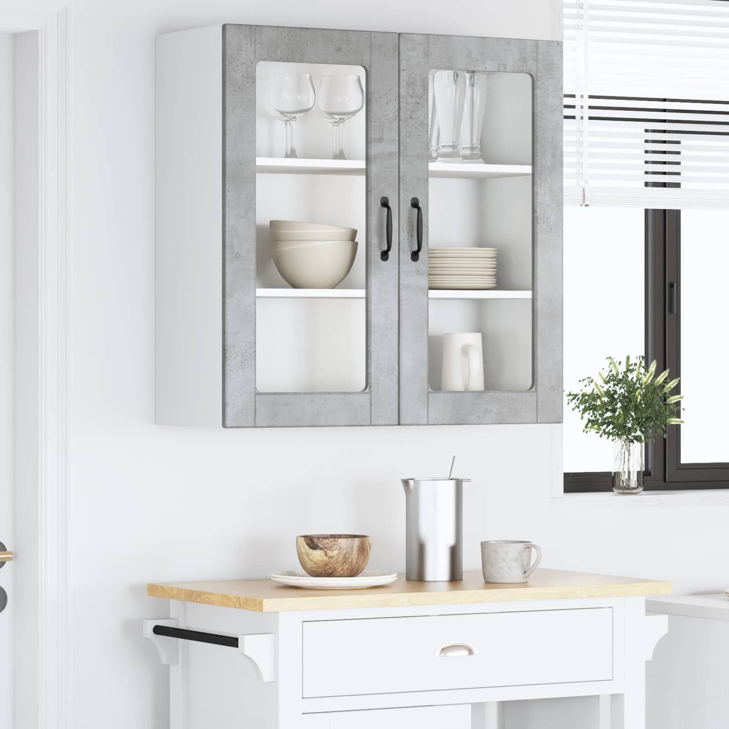 Mobile in vetro da parete PORTO Grigio cemento 80 x 31 x 80 cm | homemem39