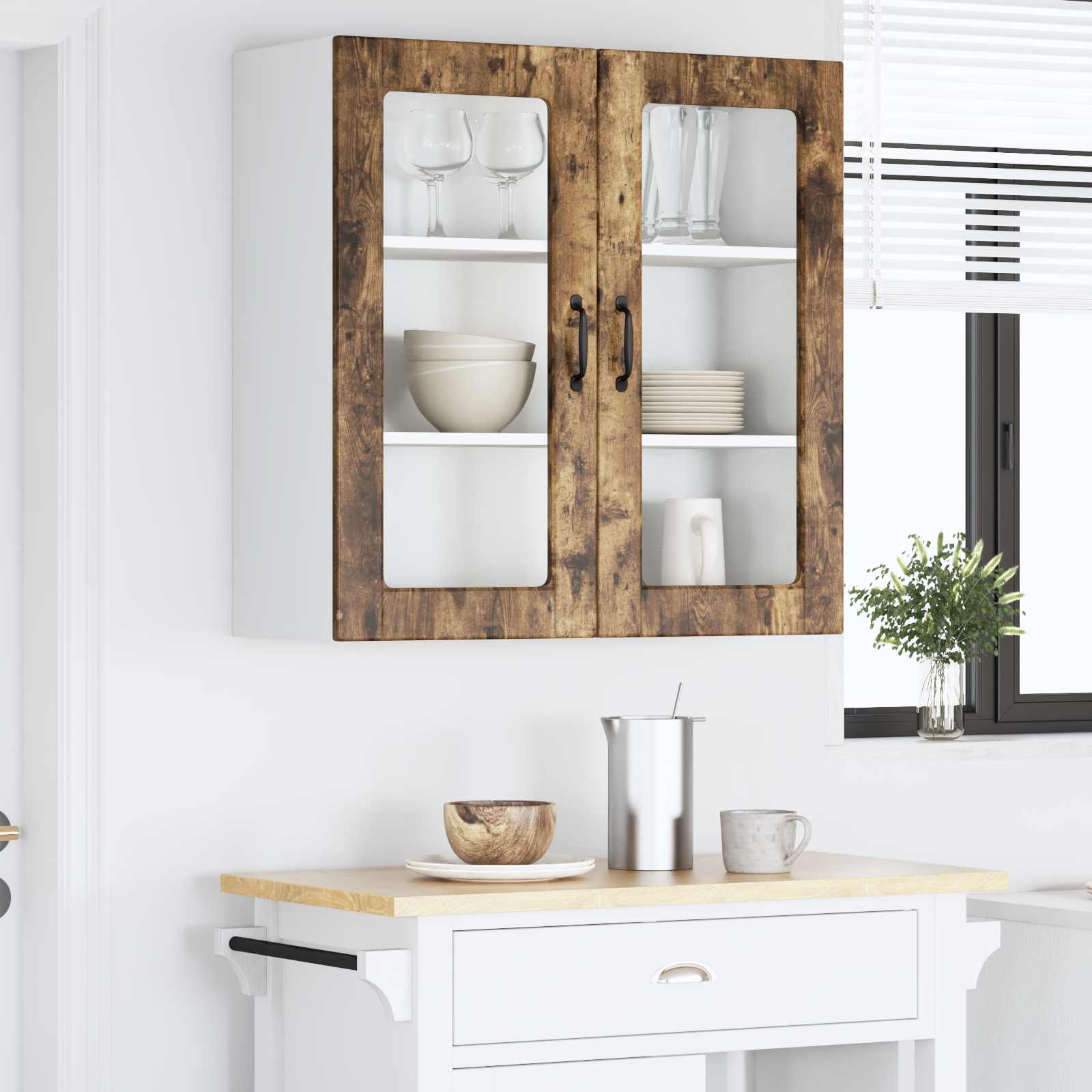 Mobile in vetro da parete PORTO Rovere fumé 80 x 31 x 80 cm | homemem39