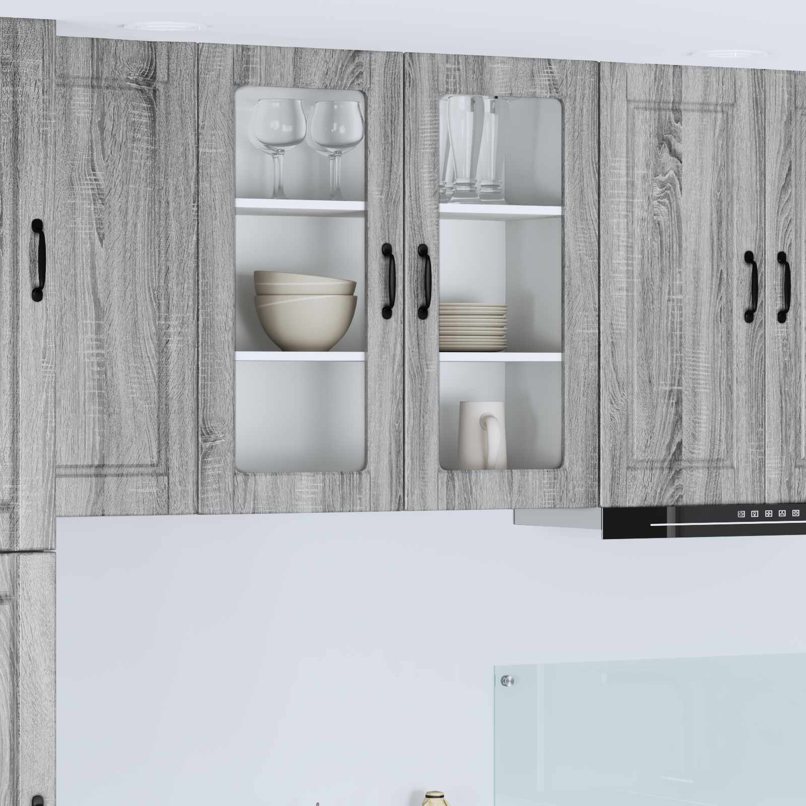 Mobile in vetro da parete PORTO Grigio Sonoma 80 x 31 x 80 cm | homemem39