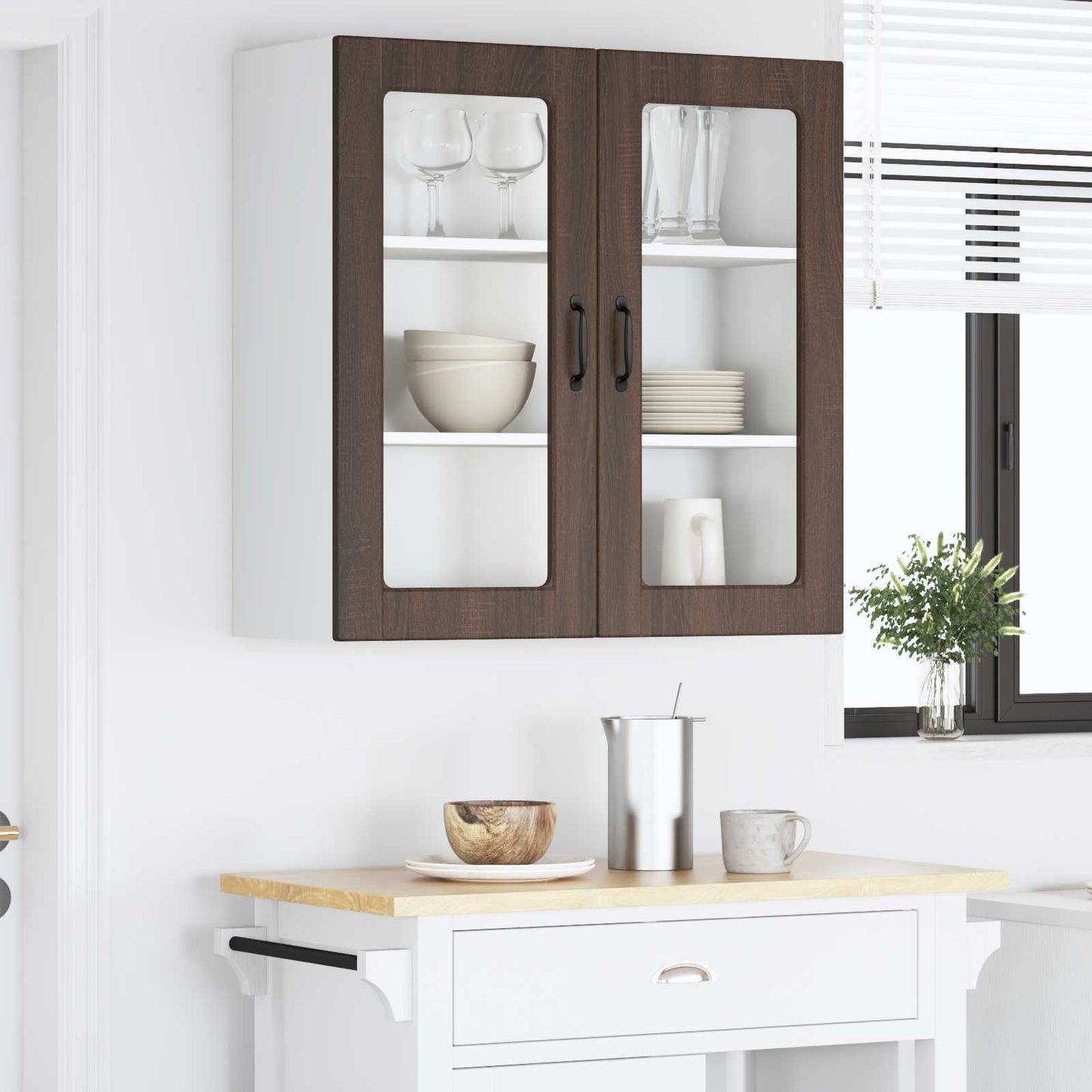 Mobile in vetro da parete PORTO Rovere Marrone 80 x 31 x 80 cm | homemem39