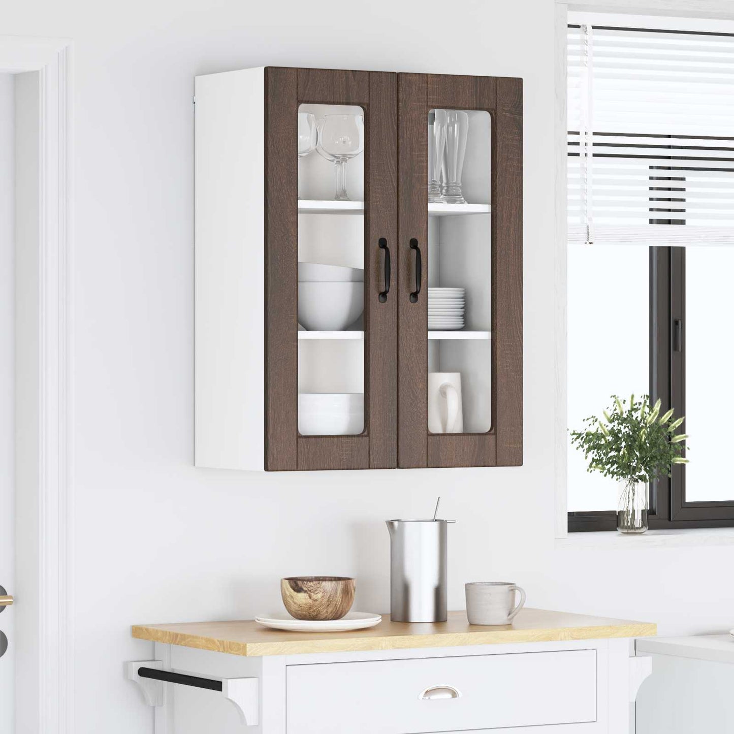 Mobile in vetro da parete PORTO Rovere Marrone 60 x 31 x 80 cm | homemem39