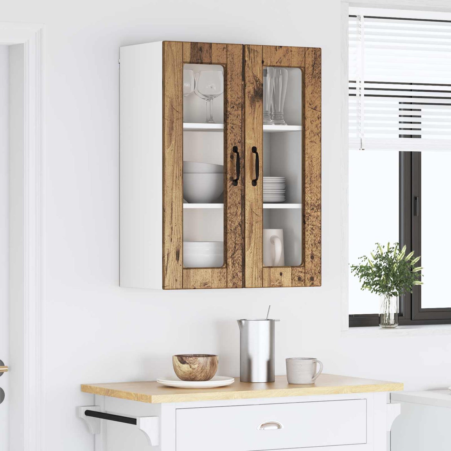 Mobile in vetro da parete PORTO Legno vecchio 60 x 31 x 80 cm | homemem39
