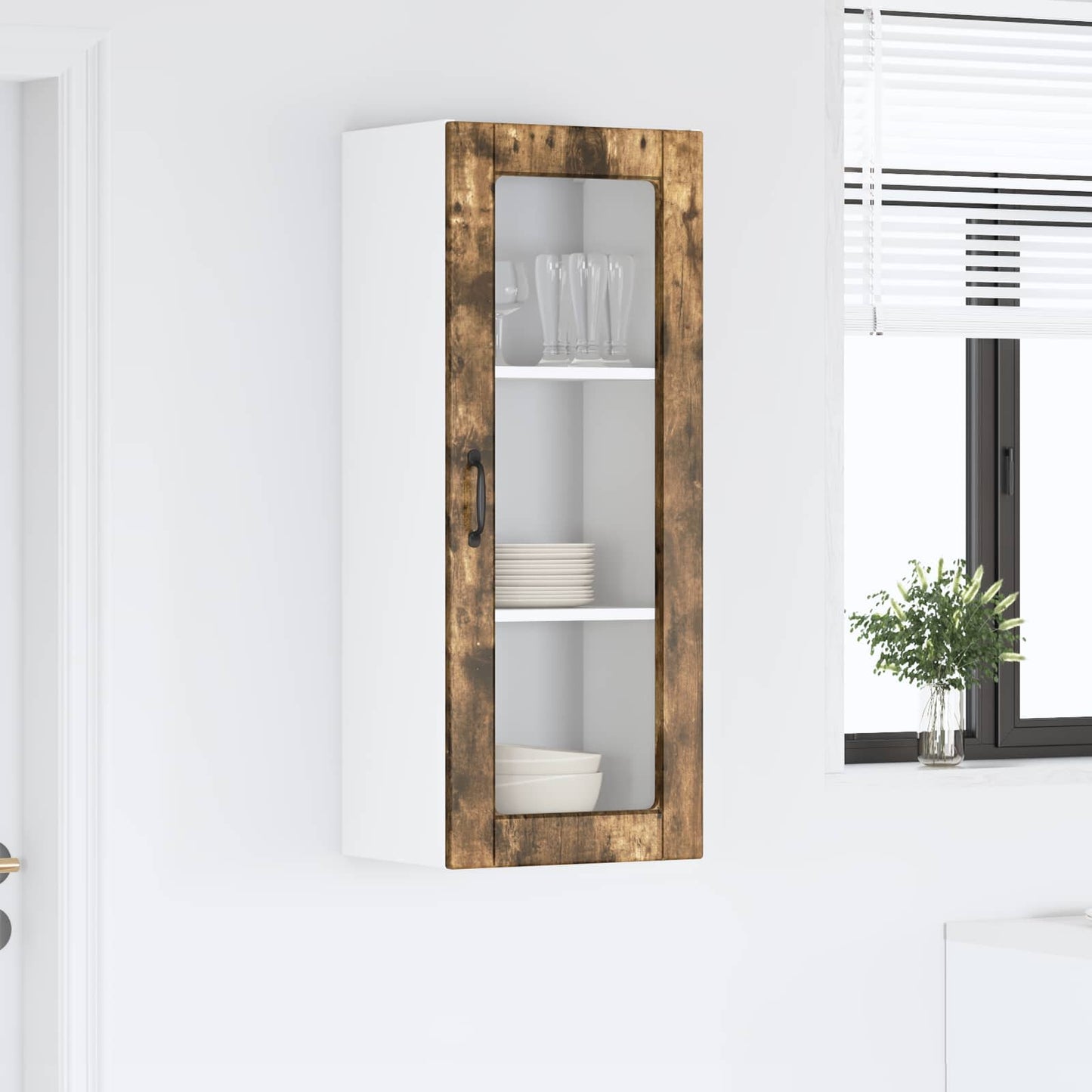 Mobile in vetro da parete PORTO Rovere fumé 40 x 31 x 100 cm | homemem39
