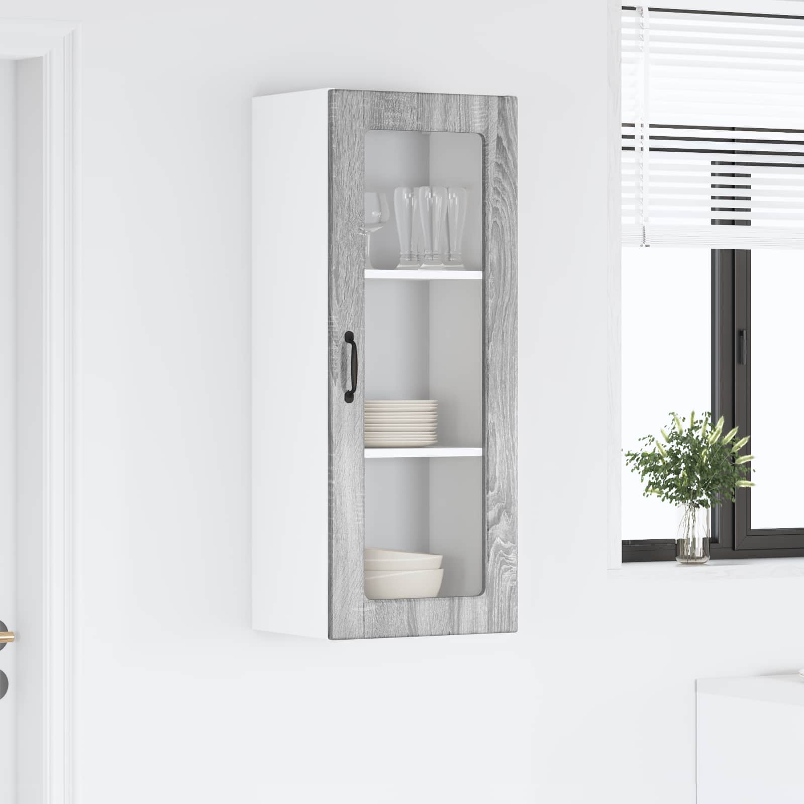 Mobile in vetro da parete PORTO Grigio Sonoma 40 x 31 x 100 cm | homemem39