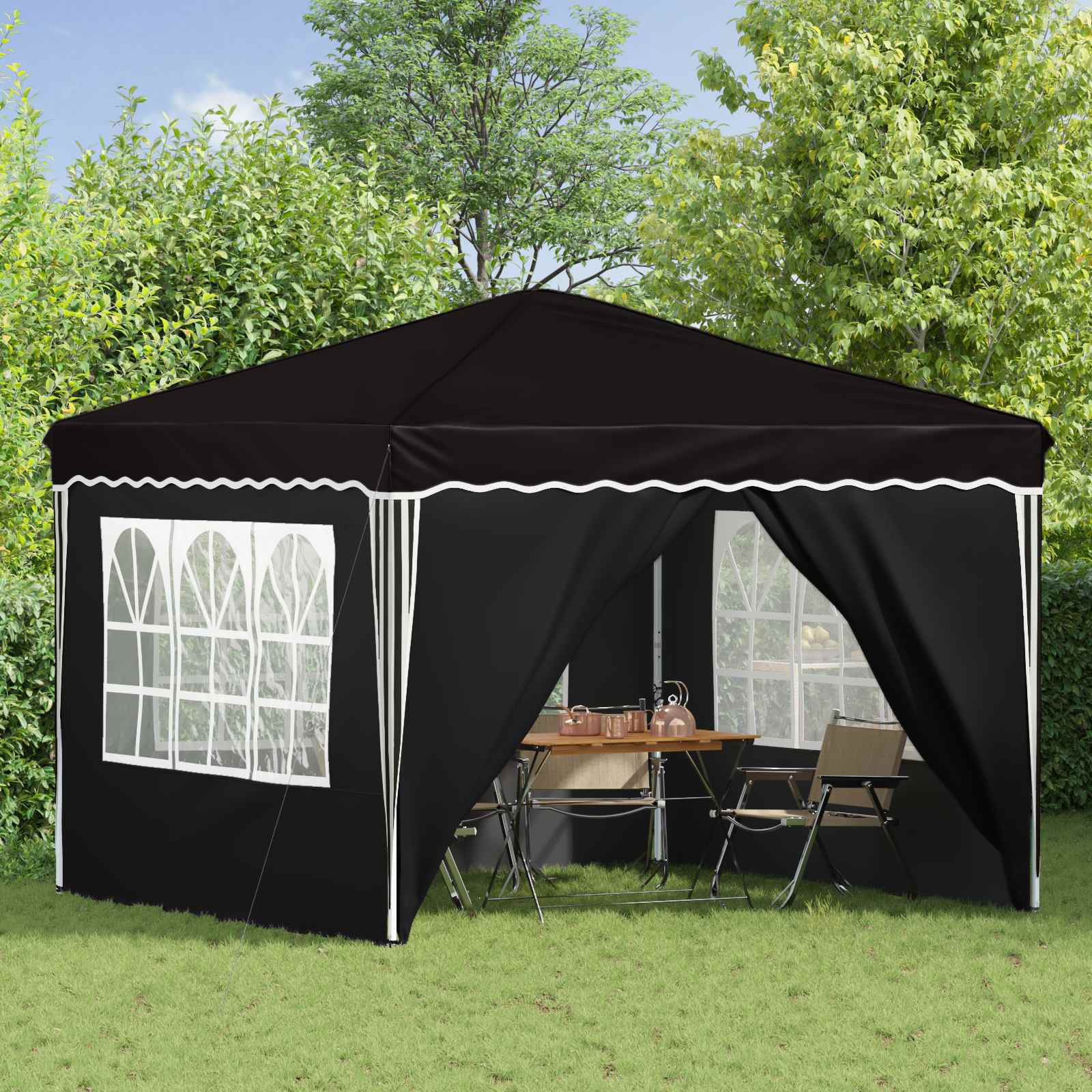 Tenda per feste a pop-up 288 x 288 x 245 cm Nero Tessuto Oxford | homemem39