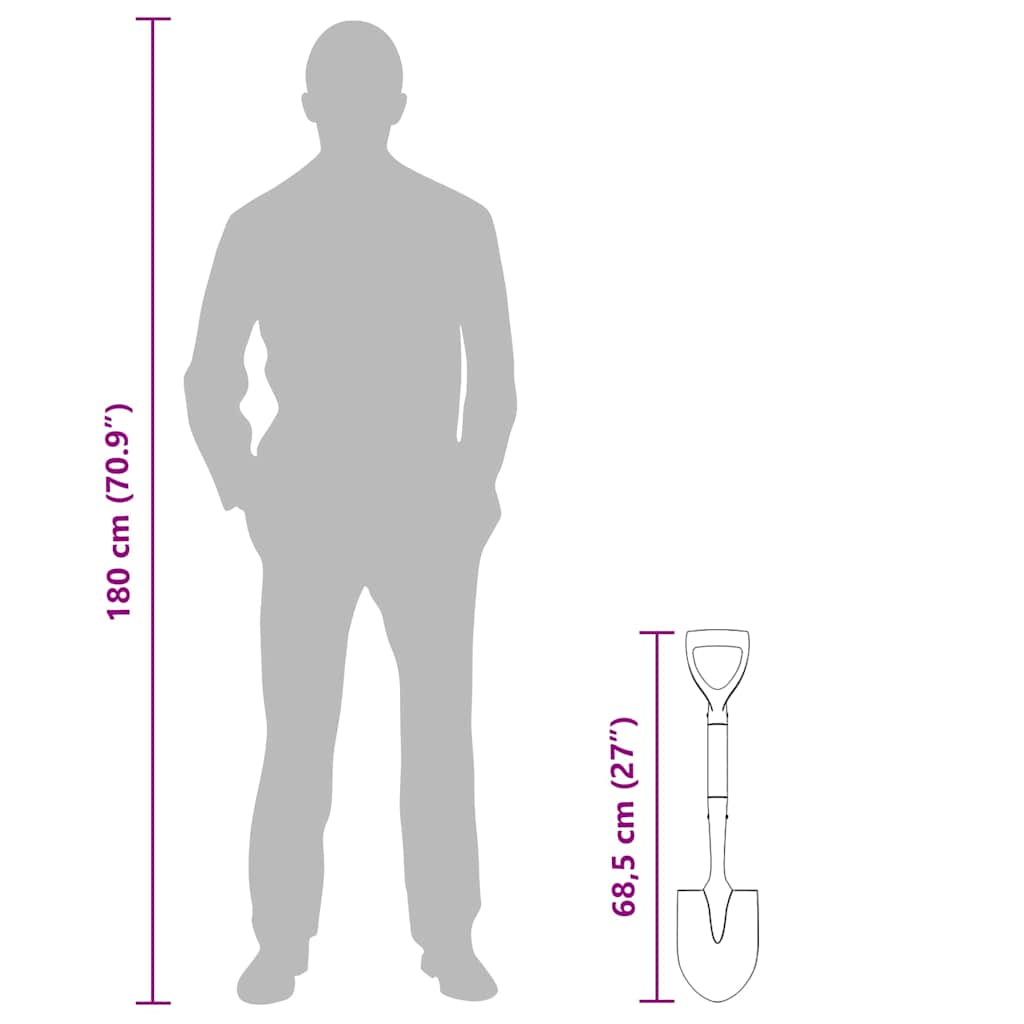 Pala Nero 68,5 cm Acciaio Rivestito e Legno Massiccio