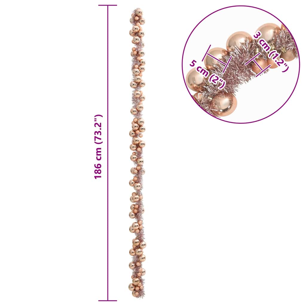 Ghirlanda di Palline di Natale Oro rosa 186 cm Polistirolo | homemem39