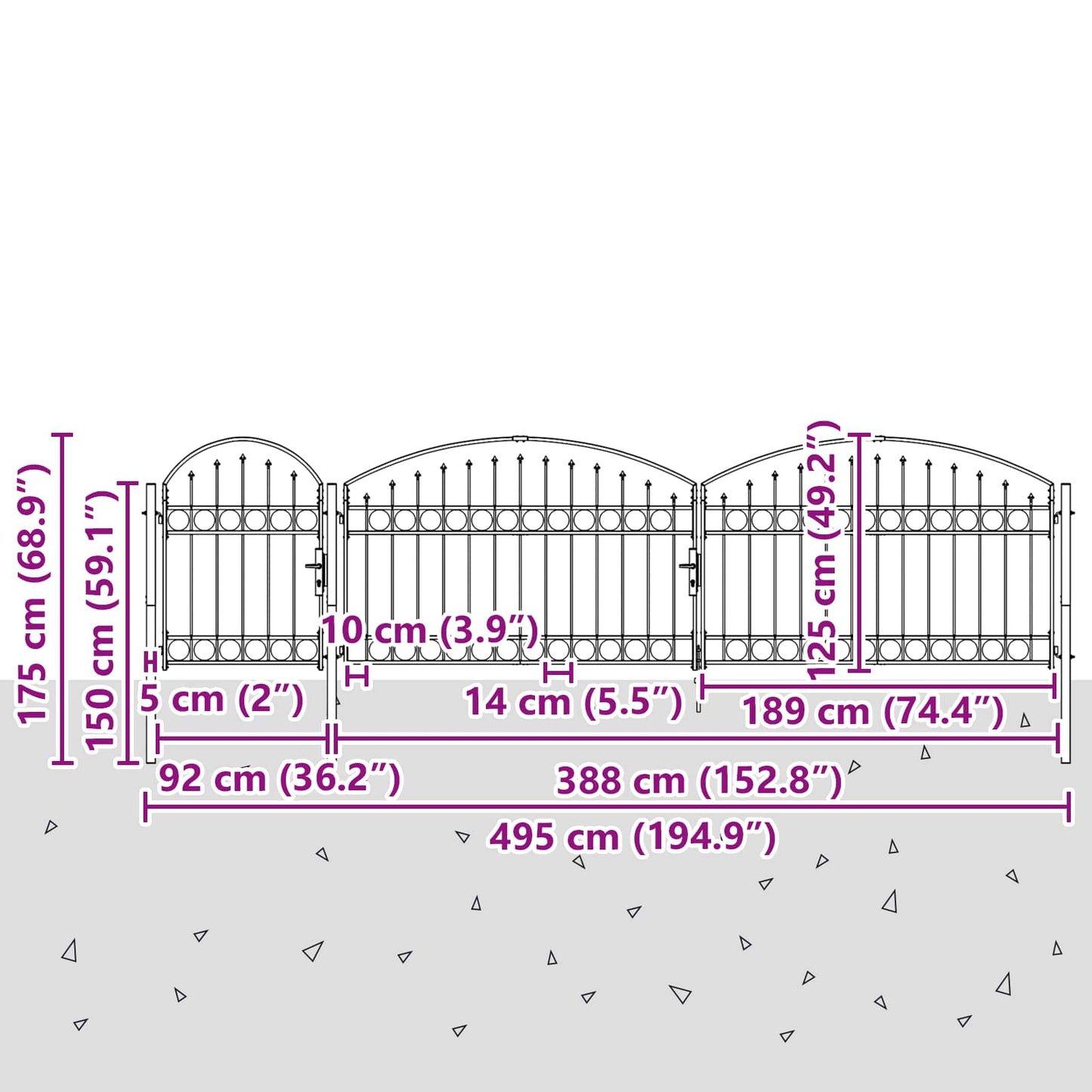 Cancello da Giardino con Parte Superiore Arcuata Assen Grigio | homemem39