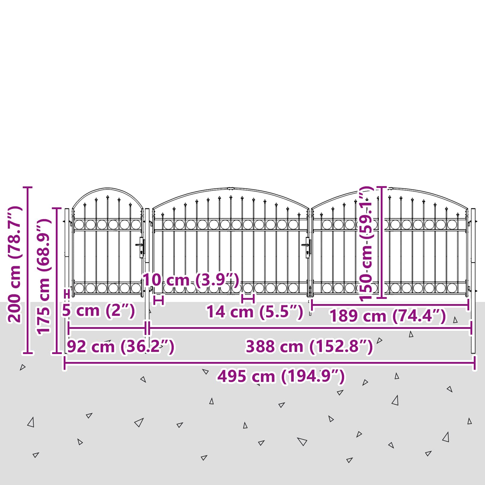 Cancello da Giardino con Parte Superiore Arcuata Assen Grigio | homemem39