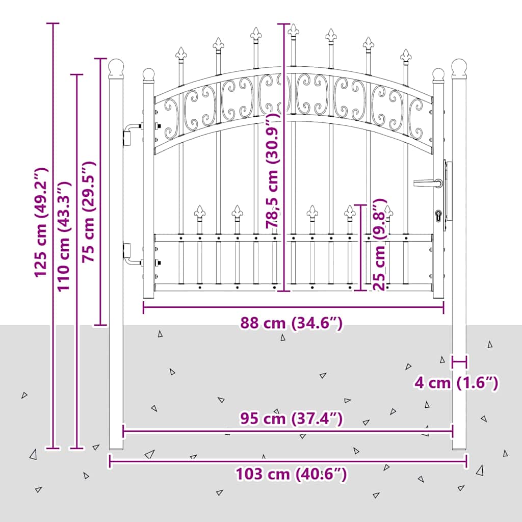 Cancello con Punta a Lancia KAMPEN 103 x 75 cm Acciaio Grigio | homemem39
