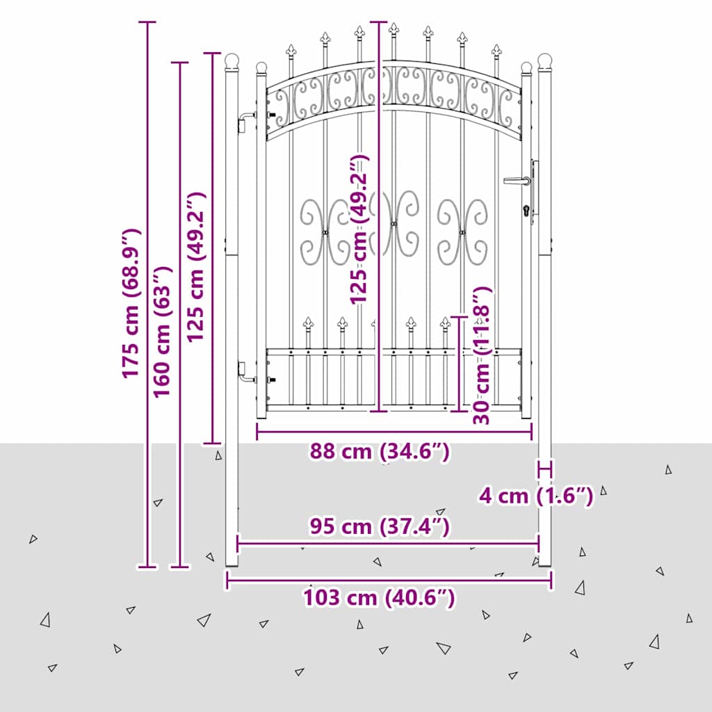 Cancello con Punta a Lancia KAMPEN 103 x 175 cm Acciaio Grigio | homemem39
