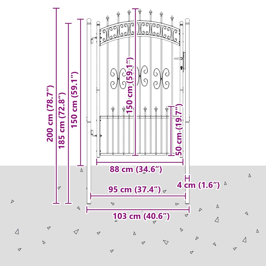 Cancello con Punta a Lancia KAMPEN 103 x 200 cm Acciaio Grigio | homemem39