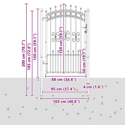 Cancello con Punta a Lancia KAMPEN 103 x 200 cm Acciaio Grigio | homemem39
