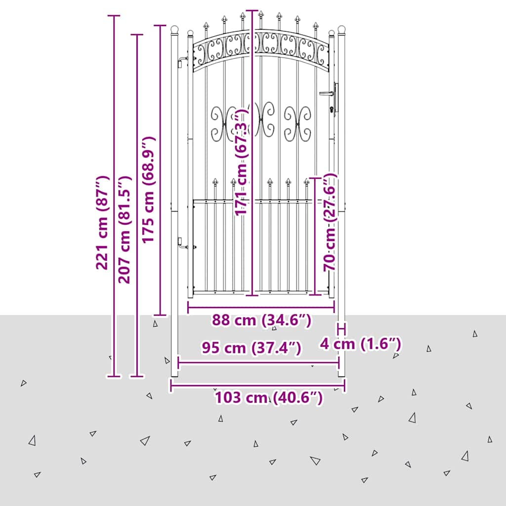 Cancello con Punta a Lancia KAMPEN 103 x 175 cm Acciaio Grigio | homemem39