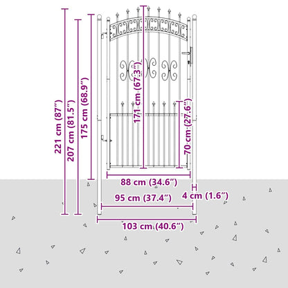 Cancello con Punta a Lancia KAMPEN 103 x 175 cm Acciaio Grigio | homemem39