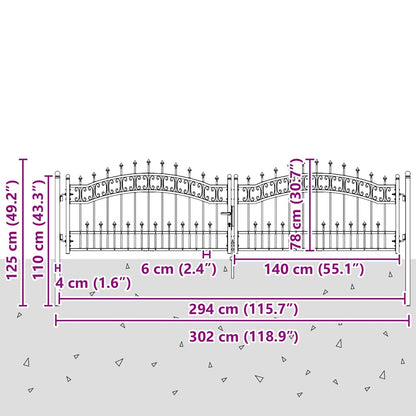Cancello con Punta a Lancia KAMPEN 305 x 75 cm Acciaio Grigio | homemem39