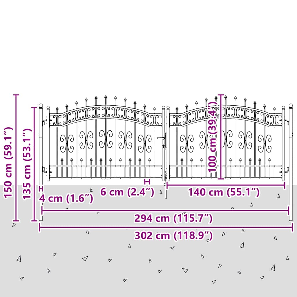 Cancello con Punta a Lancia KAMPEN 305 x 100 cm Acciaio Grigio | homemem39