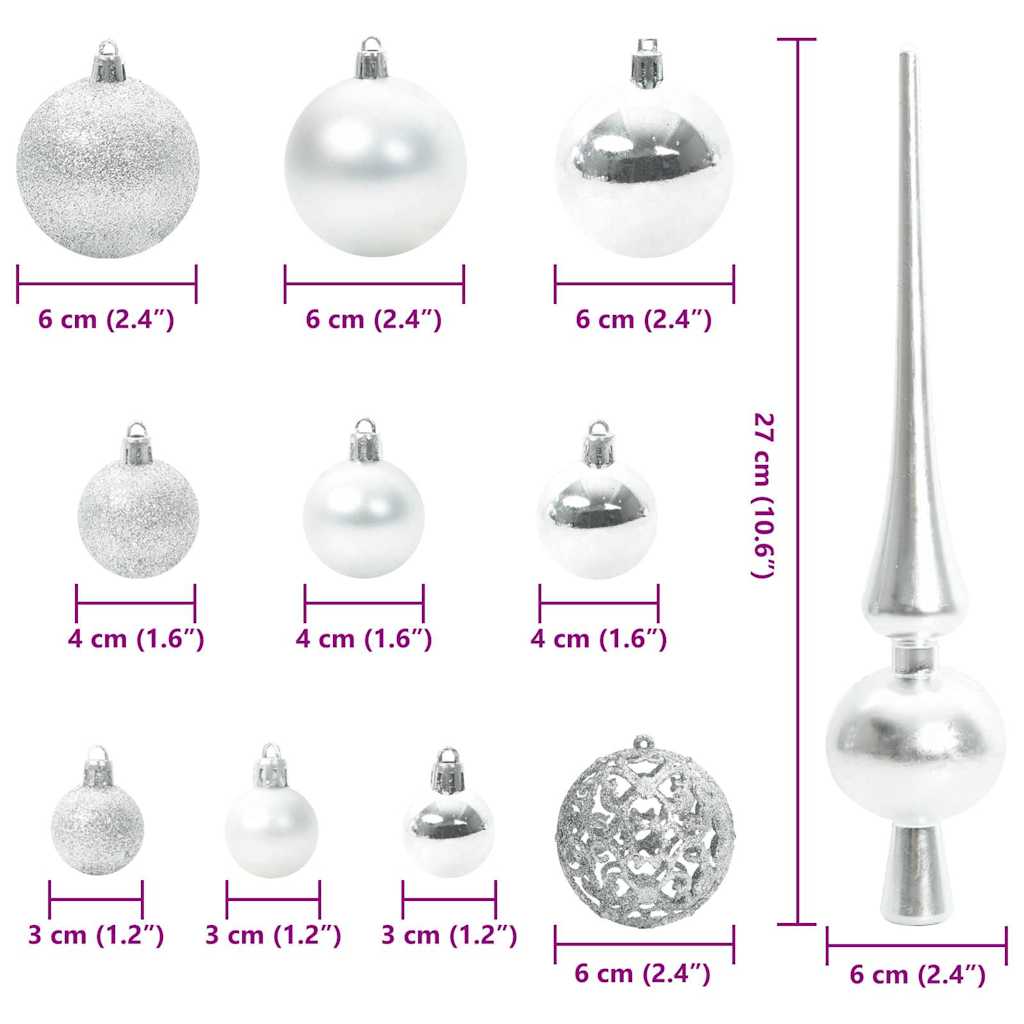 Set di Palle di Natale 61 pz 150 LED Bianco caldo Ø 6 cm | homemem39