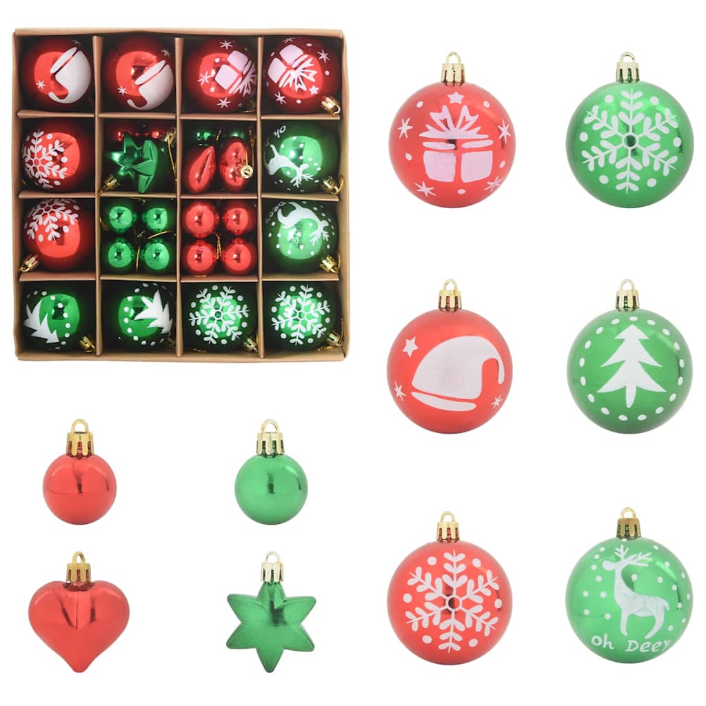 Set di Palle di Natale 40 pcs Rosso e Verde Plastica | homemem39