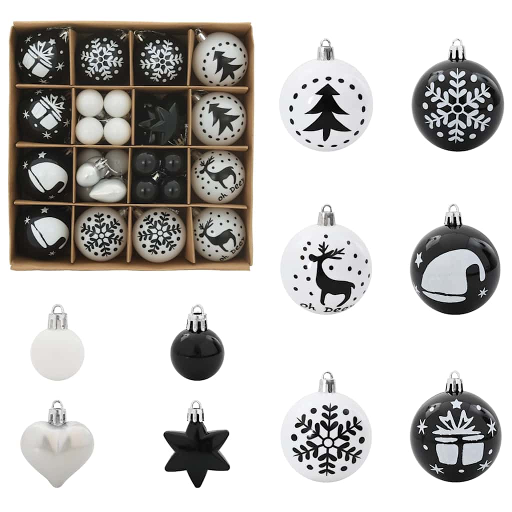 Set di Palle di Natale 40 pcs Nero e Bianco Plastica | homemem39