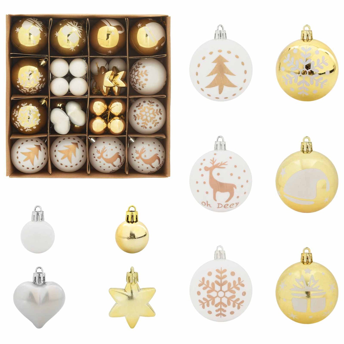 Set di Palle di Natale 40 pcs Bianco e Oro Plastica | homemem39