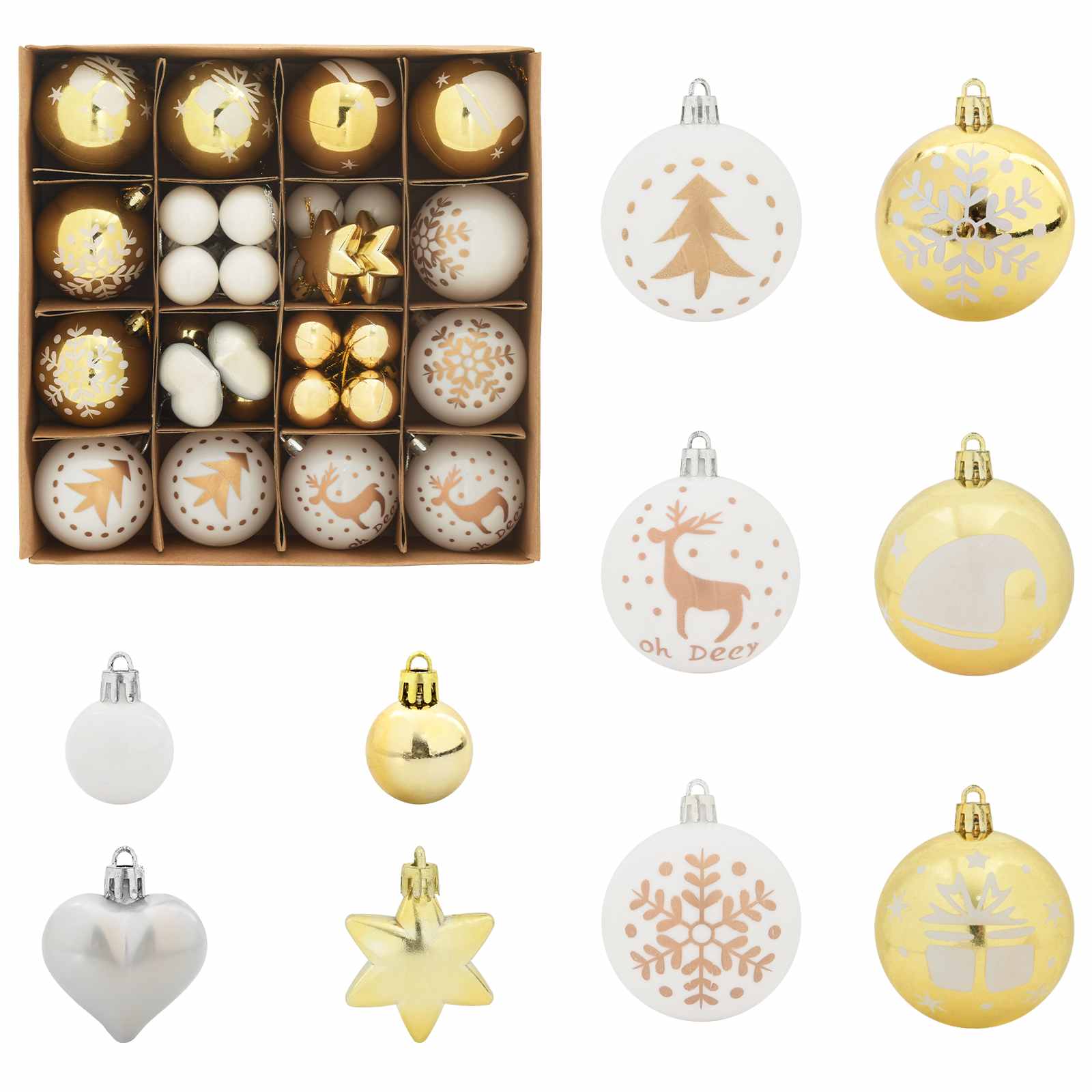 Set di Palle di Natale 40 pcs Bianco e Oro Plastica | homemem39