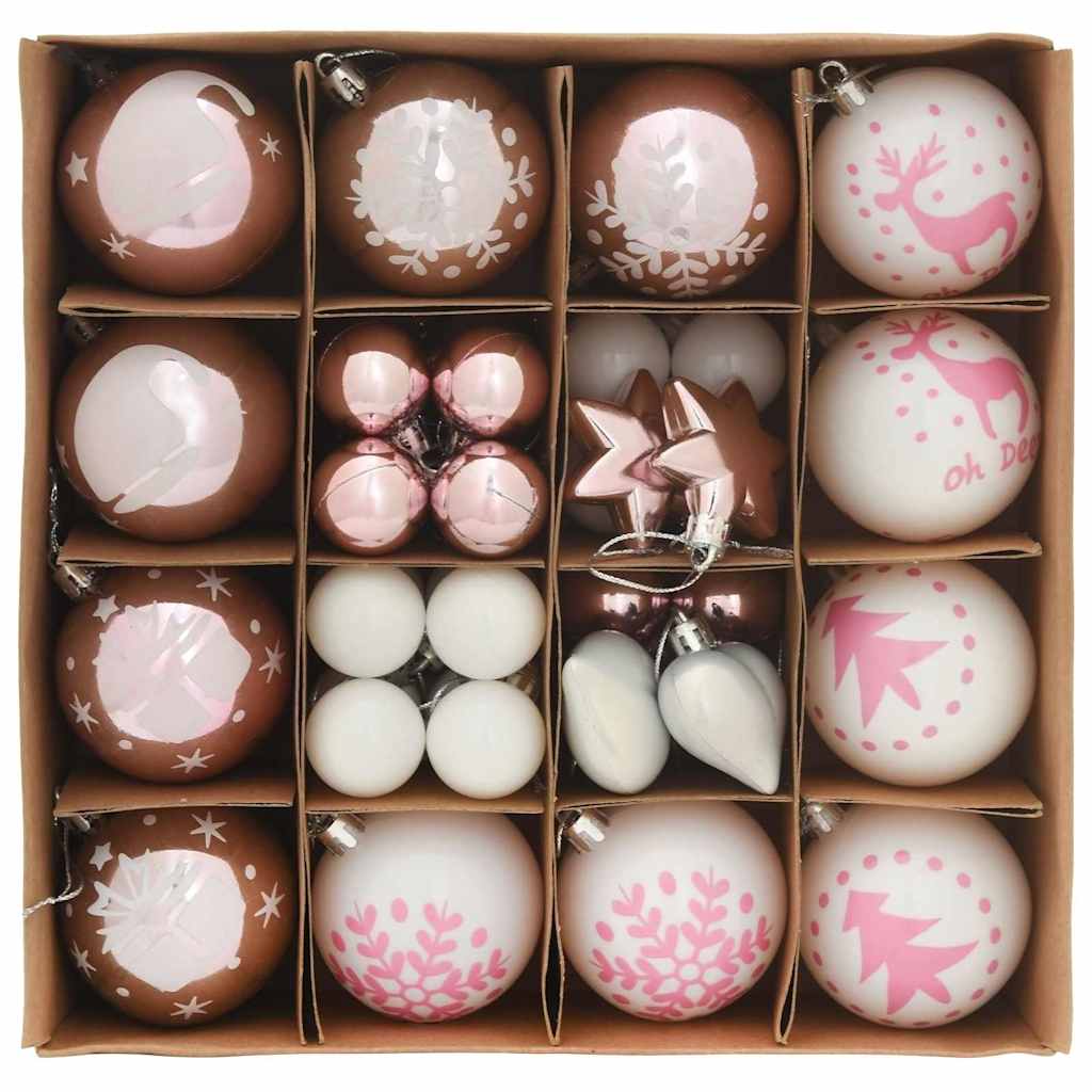 Set di Palle di Natale 40 pcs Bianco e Rosa Plastica | homemem39