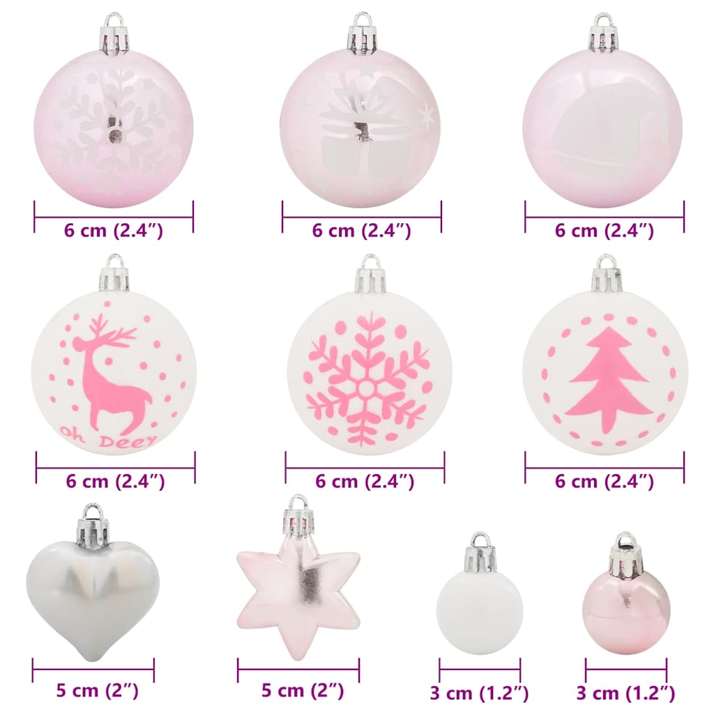 Set di Palle di Natale 40 pcs Bianco e Rosa Plastica | homemem39