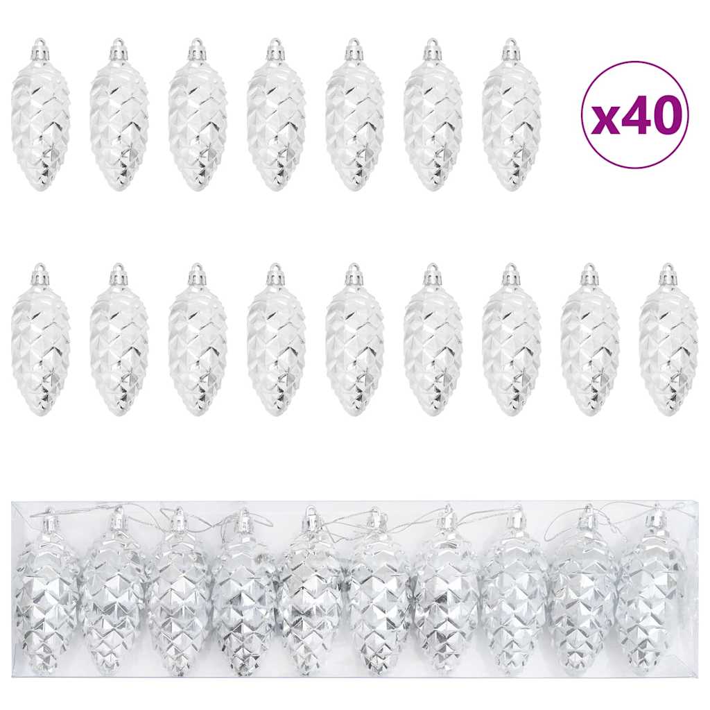 Palla di pino di Natale 40 pcs Argento Plastica | homemem39