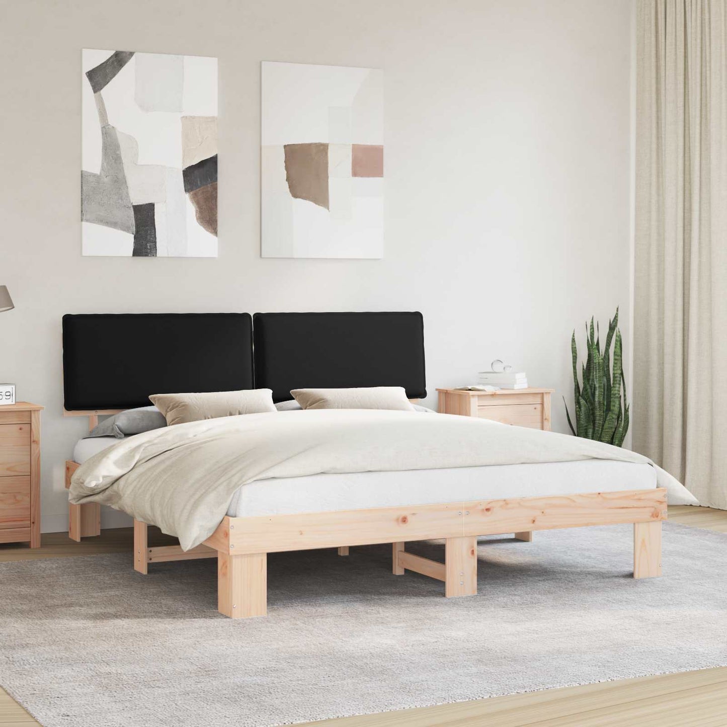 Letto con Testiera Rivestita Nero 200 x 200 cm Pino massello | homemem39