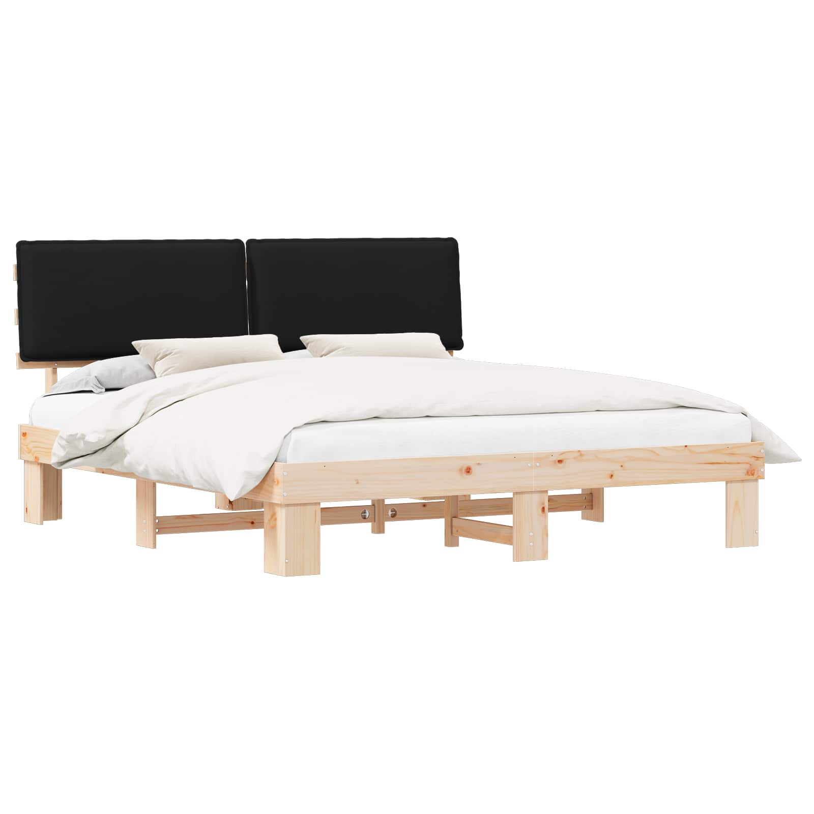 Letto con Testiera Rivestita Nero 200 x 200 cm Pino massello | homemem39